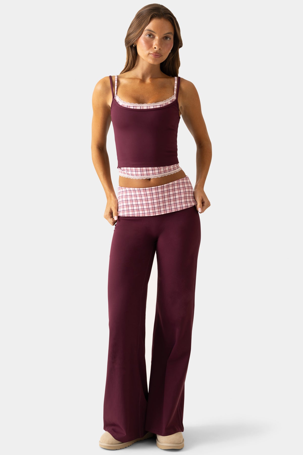 Soft Active Wide-Leg Trousers in Plum