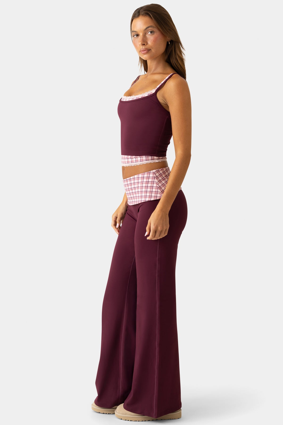 Soft Active Wide-Leg Trousers in Plum