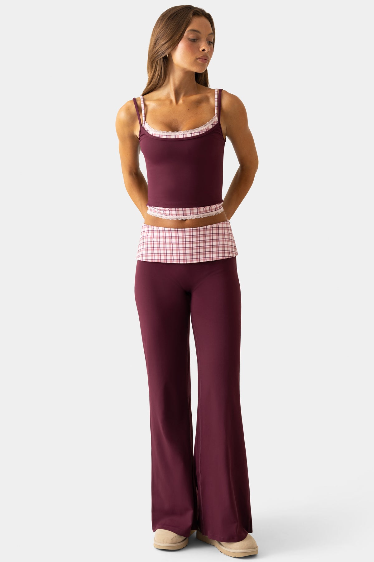 Soft Active Wide-Leg Trousers in Plum