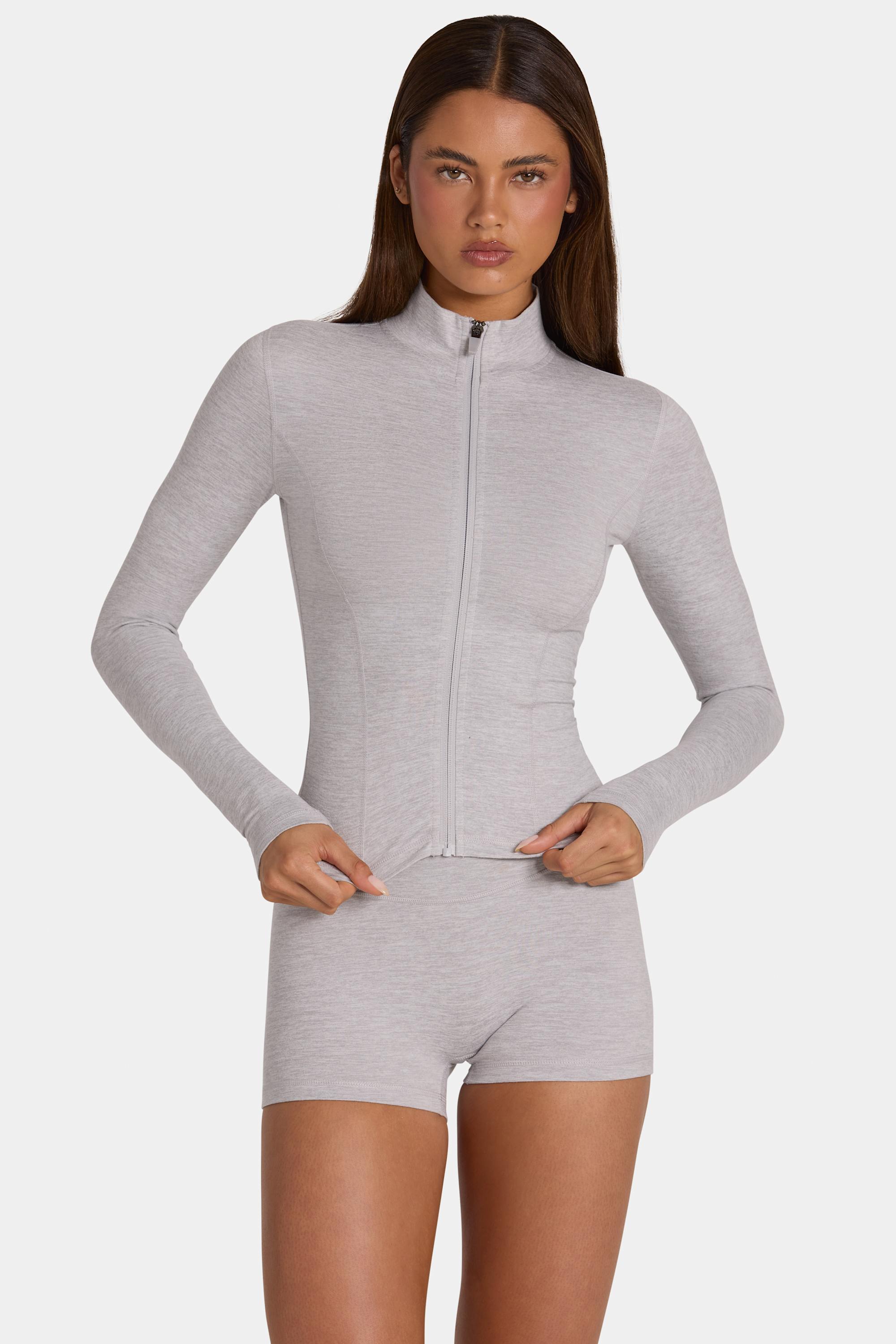 Soft Active Zip-Up Jacket in Grey Marl - 1