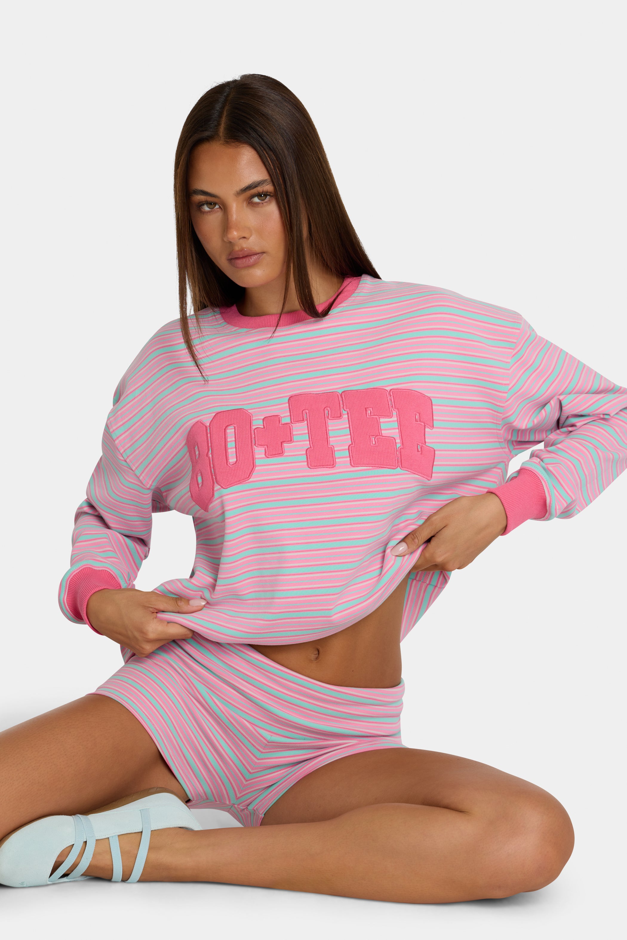 Brushed Jersey Crewneck Sweatshirt in Multi Stripe - 2