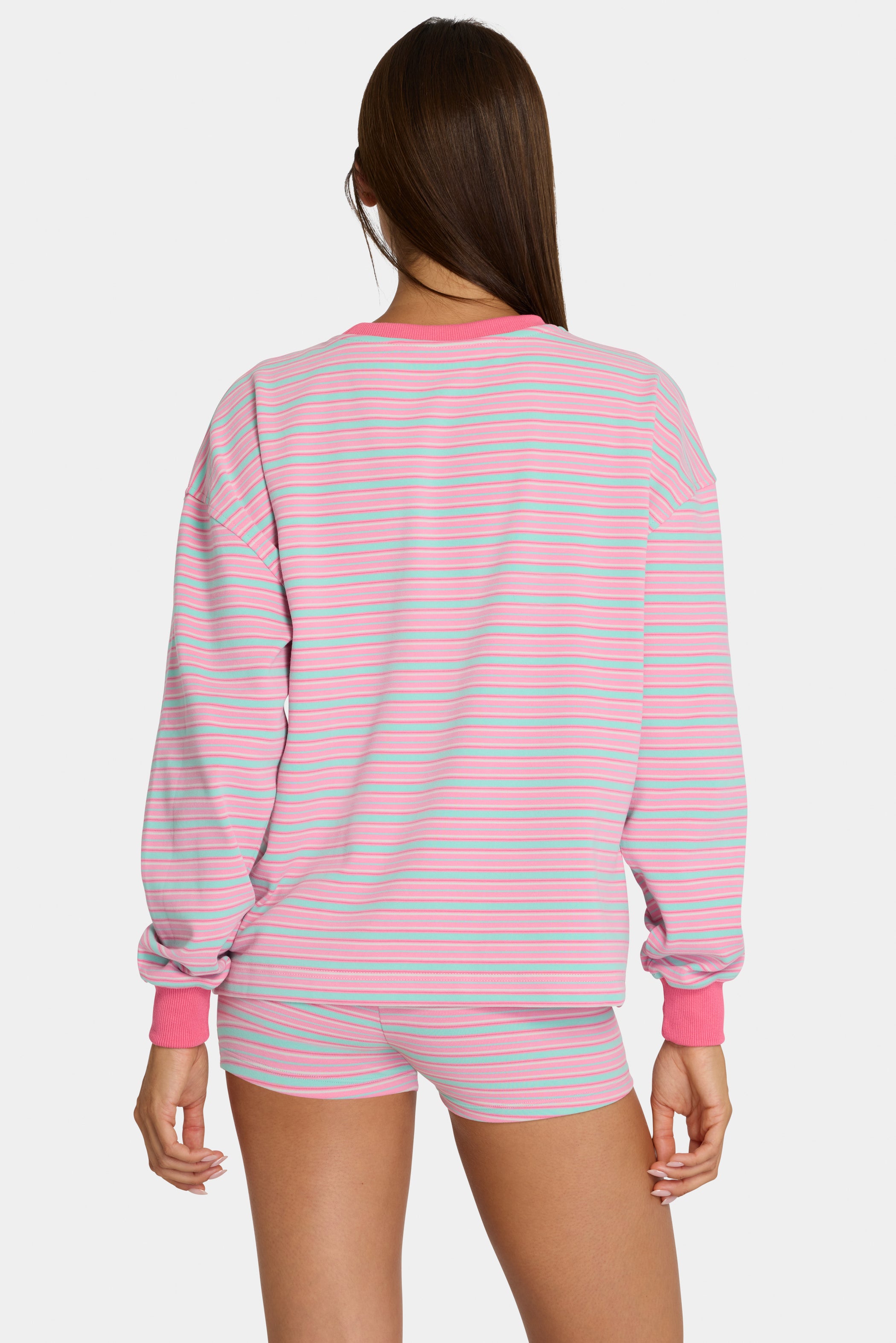 Brushed Jersey Crewneck Sweatshirt in Multi Stripe