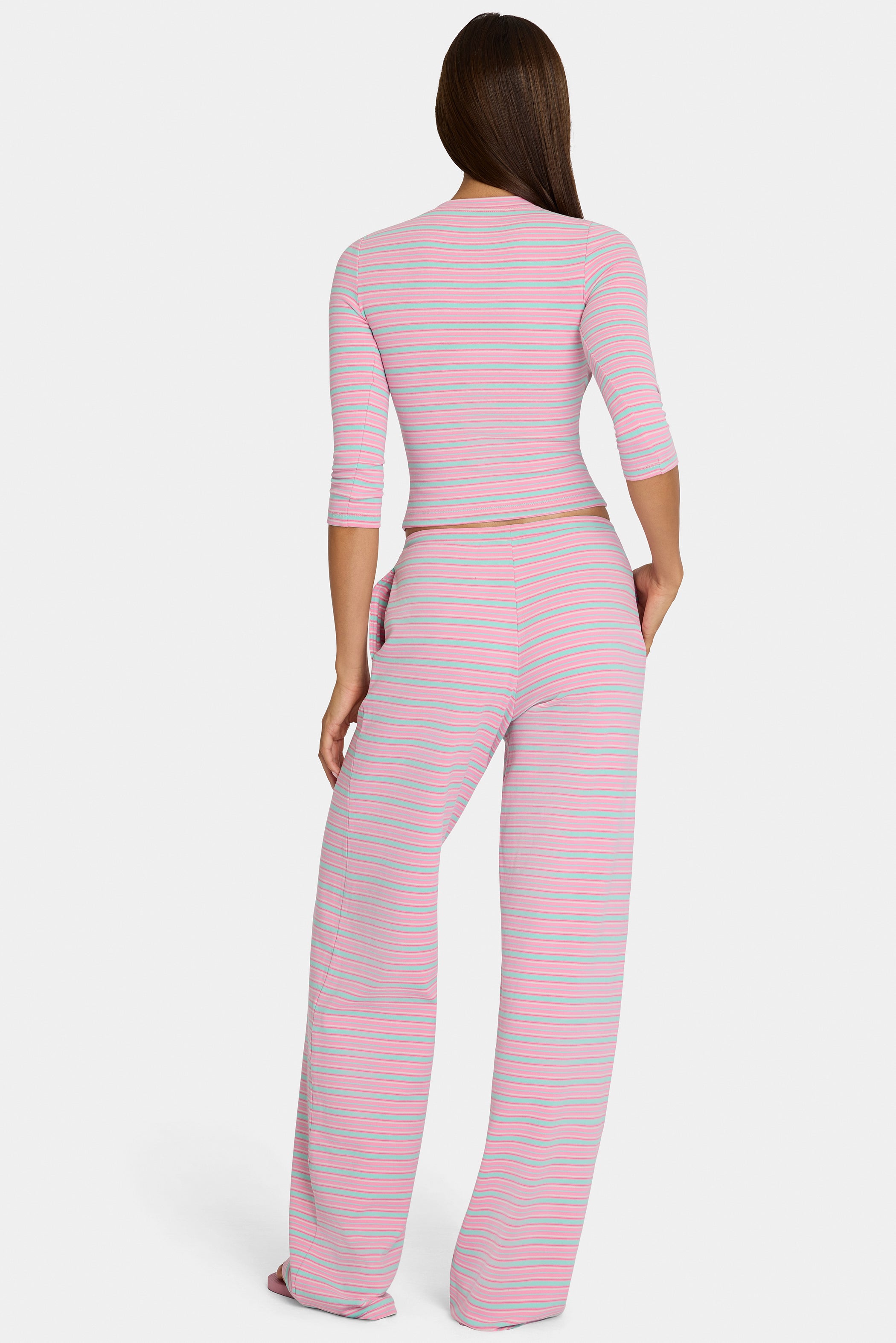 Brushed Jersey Low-Rise Trousers in Multi Stripe - 2