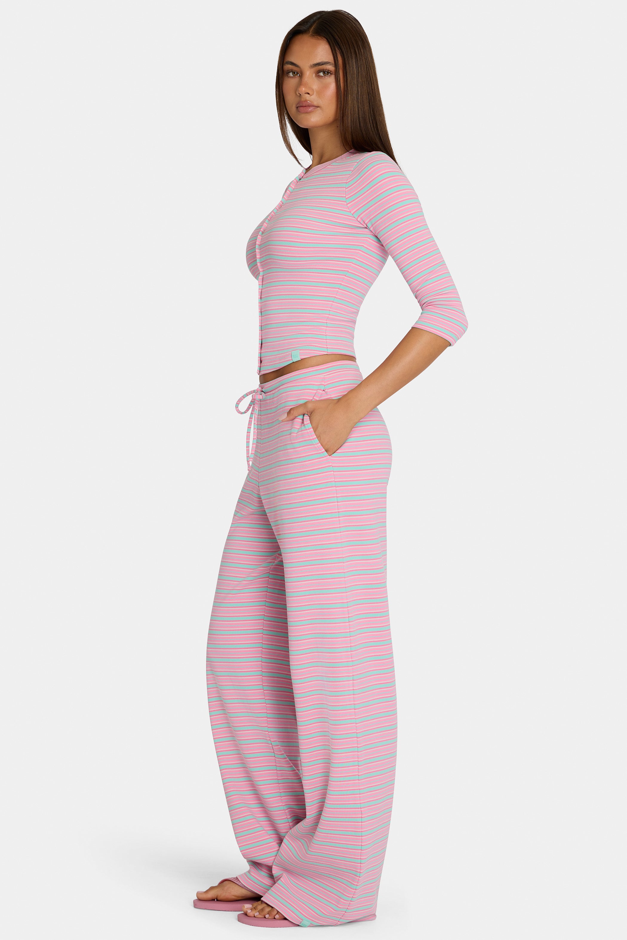 Brushed Jersey Low-Rise Trousers in Multi Stripe