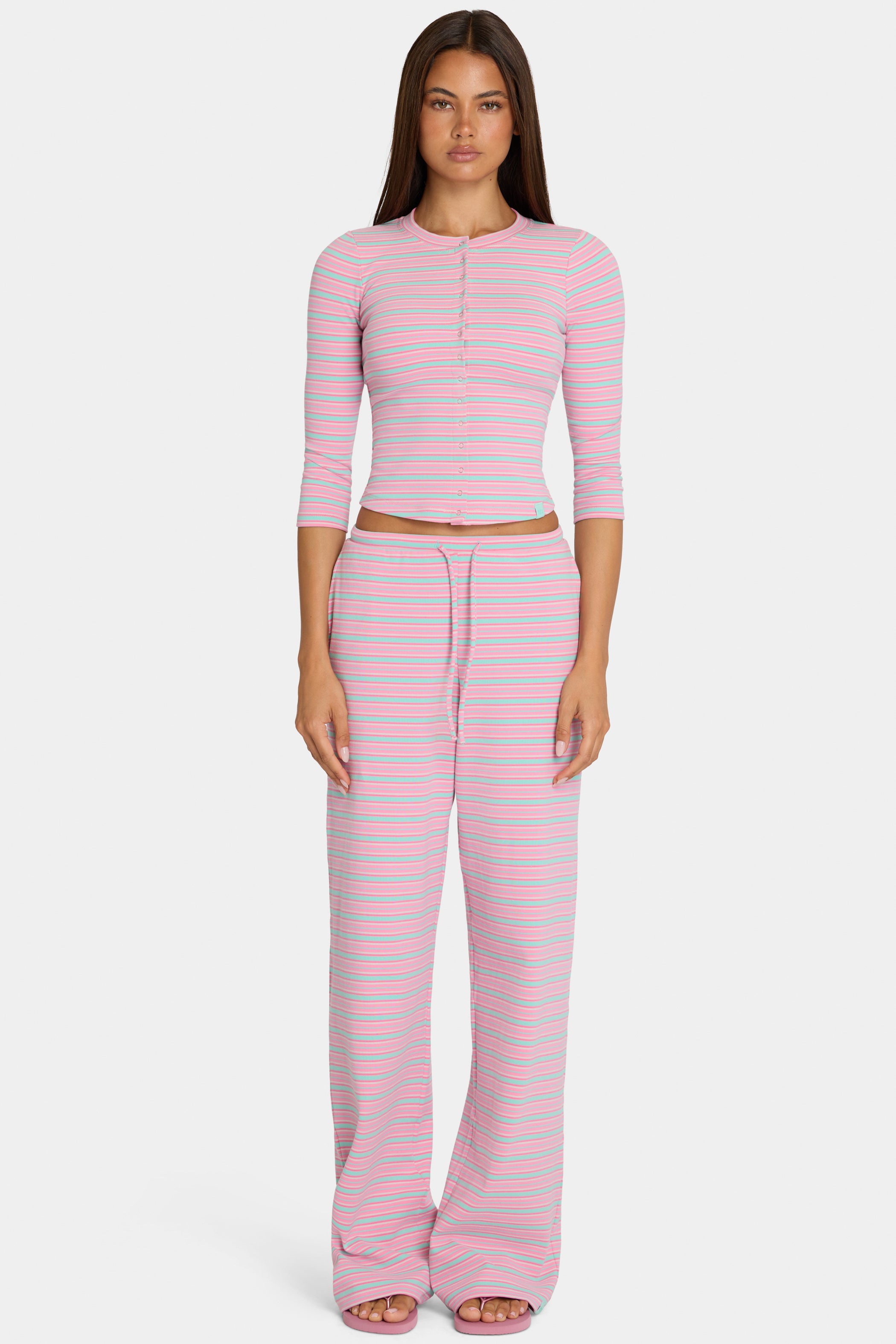 Brushed Jersey Low-Rise Trousers in Multi Stripe - 1