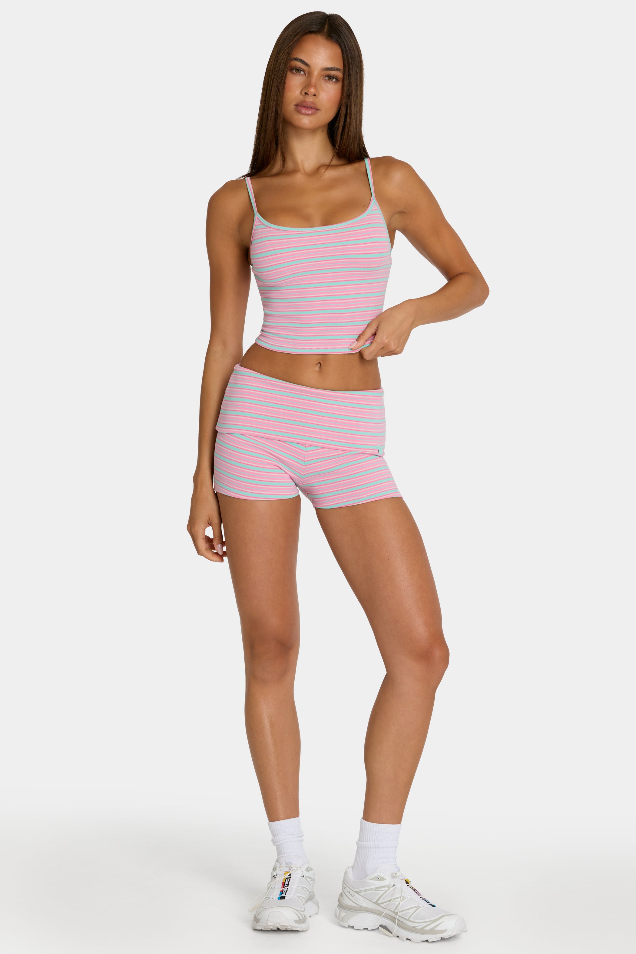 Brushed Jersey Mini Shorts in Multi Stripe - 1