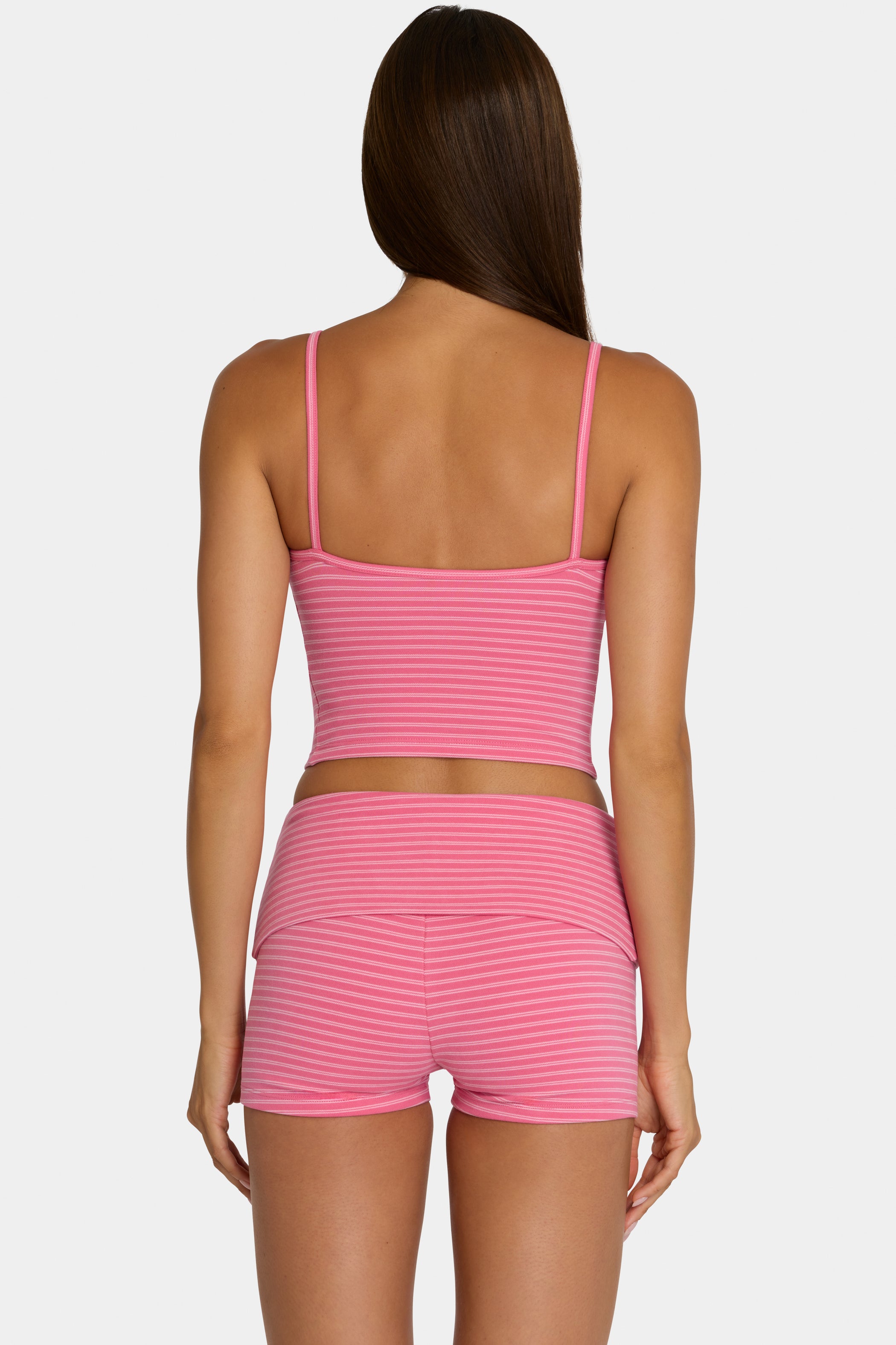 Brushed Jersey Mini Shorts in Pink Stripe - 2