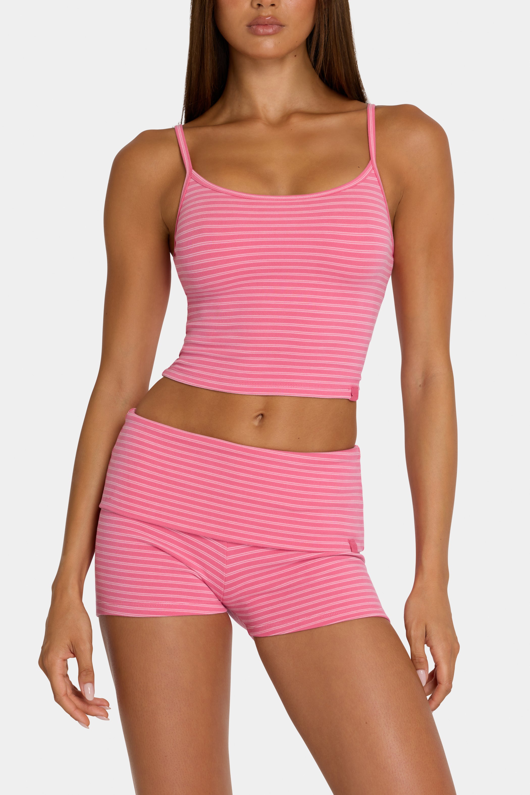 Brushed Jersey Mini Shorts in Pink Stripe
