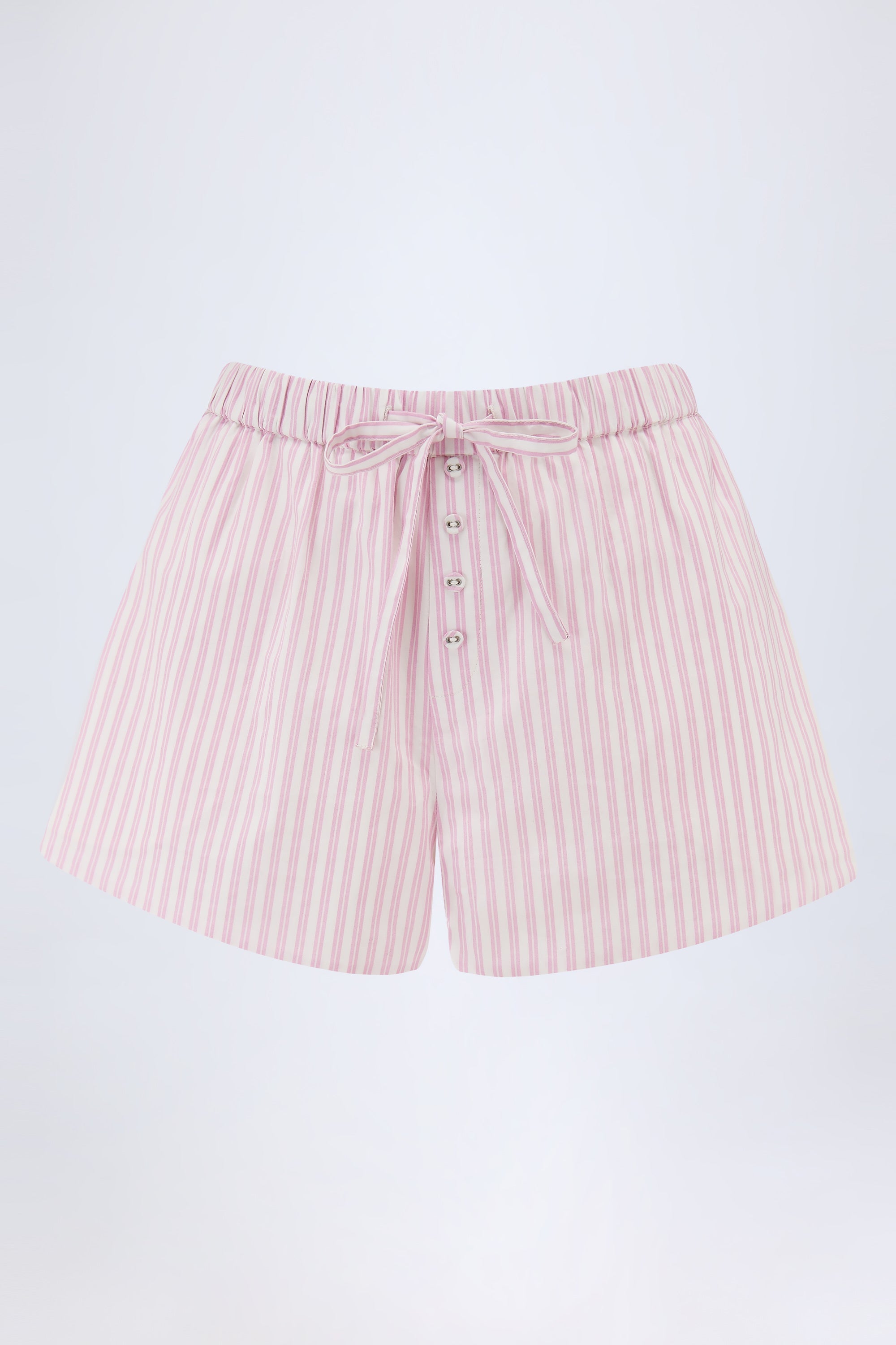 Mid-Rise Cotton-Poplin Shorts in Pink Stripe - 2