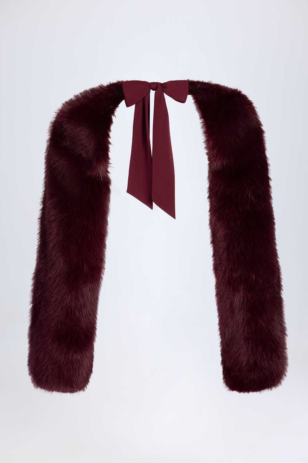 Faux Fur Tie-Up Sleeves in Wine Red