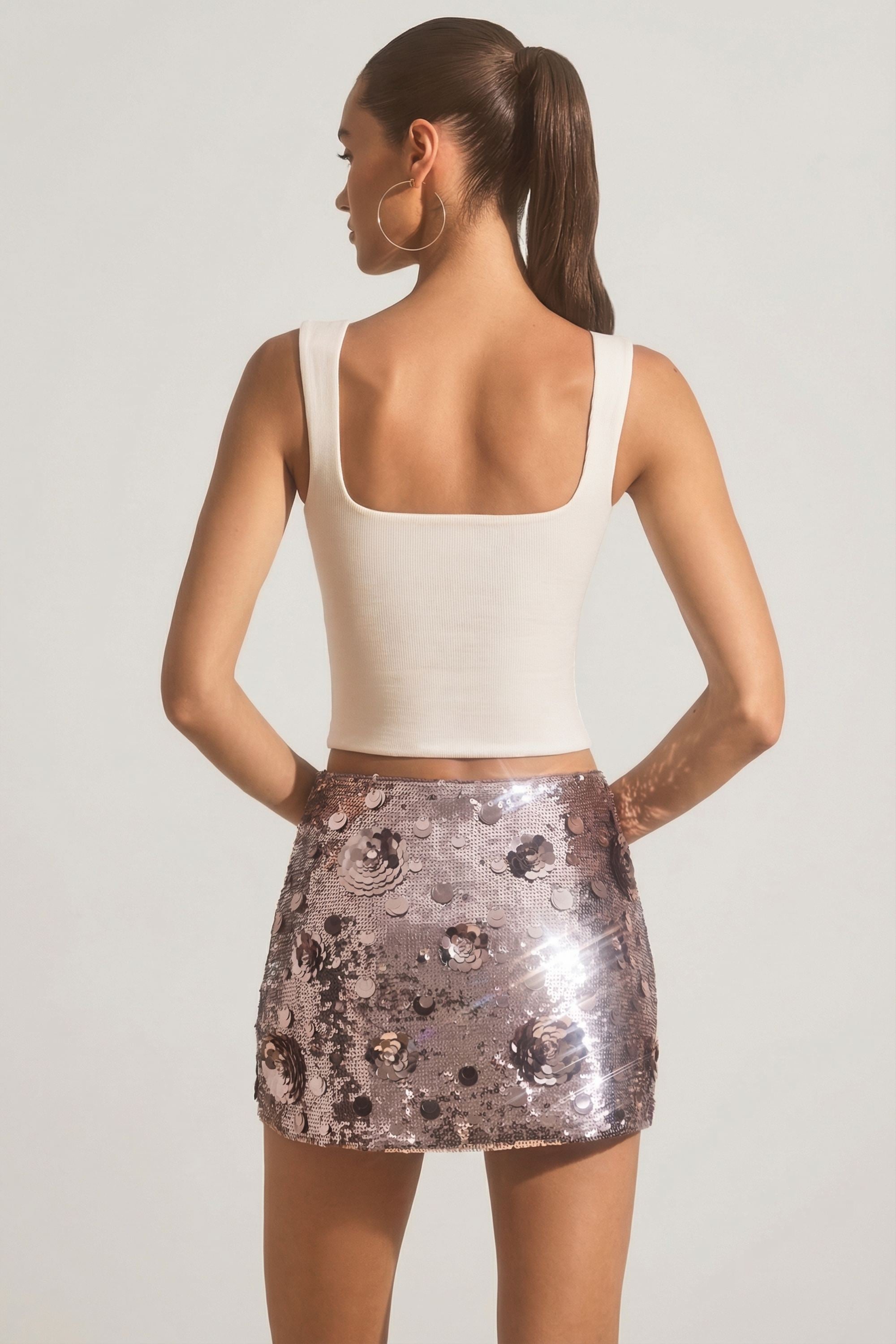Sequin-Embellished Mini Skirt in Silver - 2