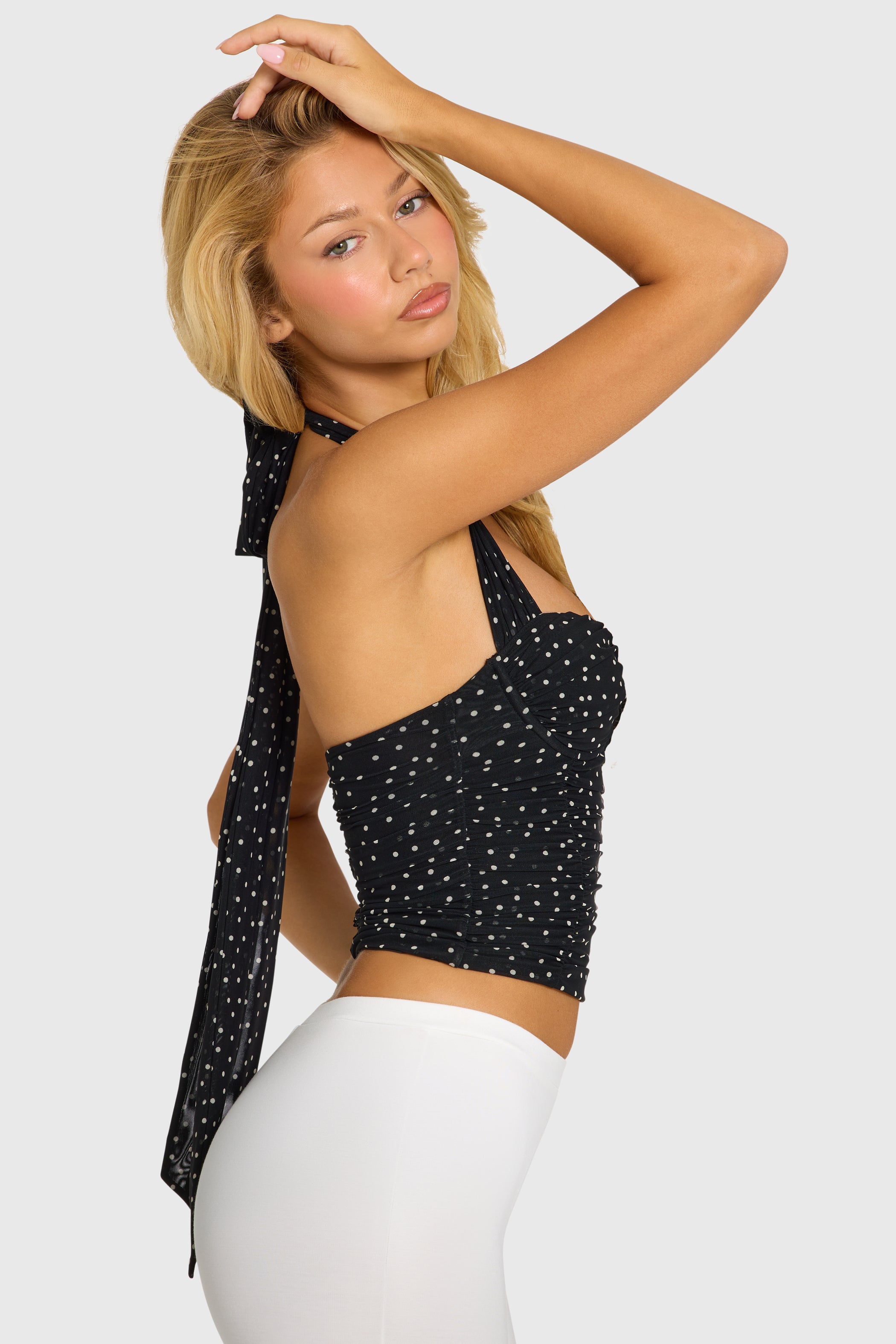 Halterneck Underwired Top in Black Polka Dot