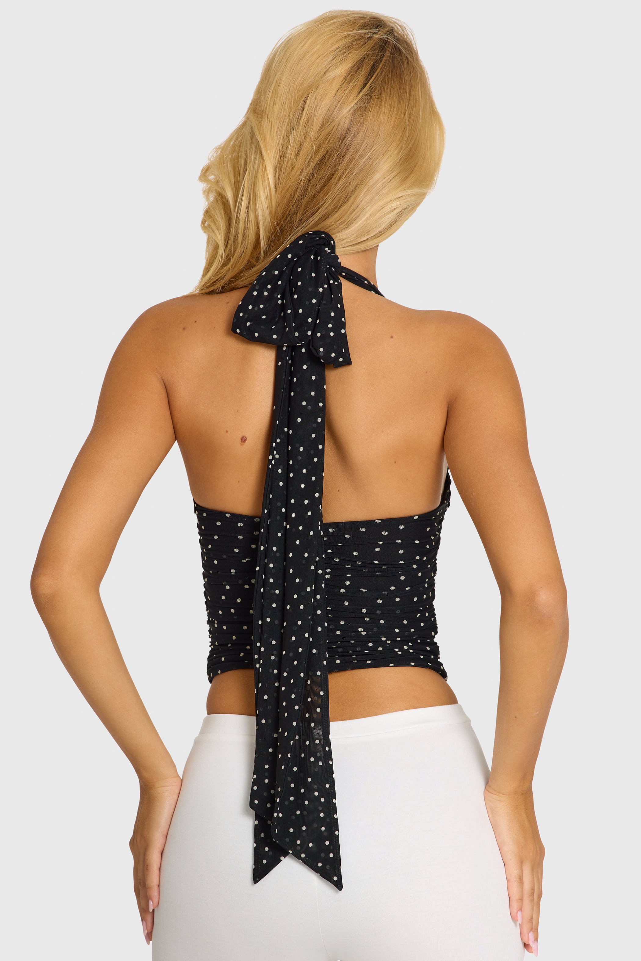 Halterneck Underwired Top in Black Polka Dot