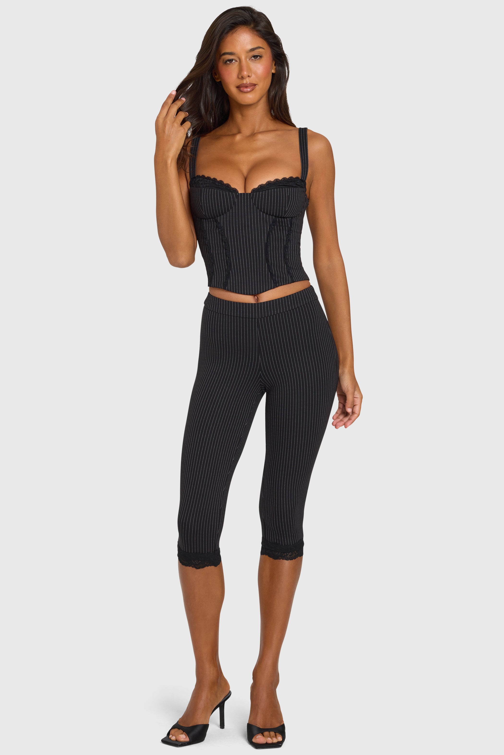 Ponte Capri Leggings in Black Pinstripe