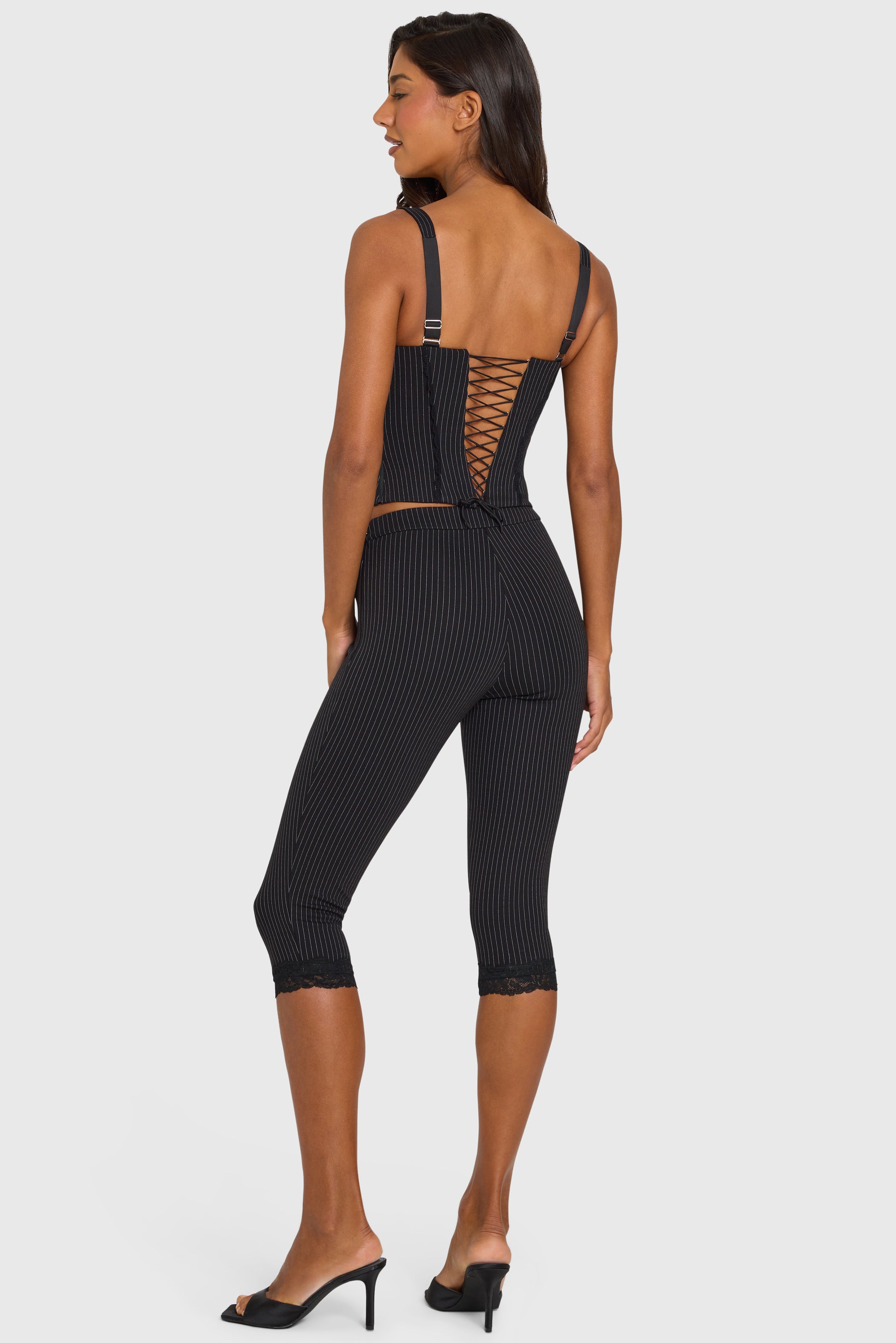 Ponte Capri Leggings in Black Pinstripe