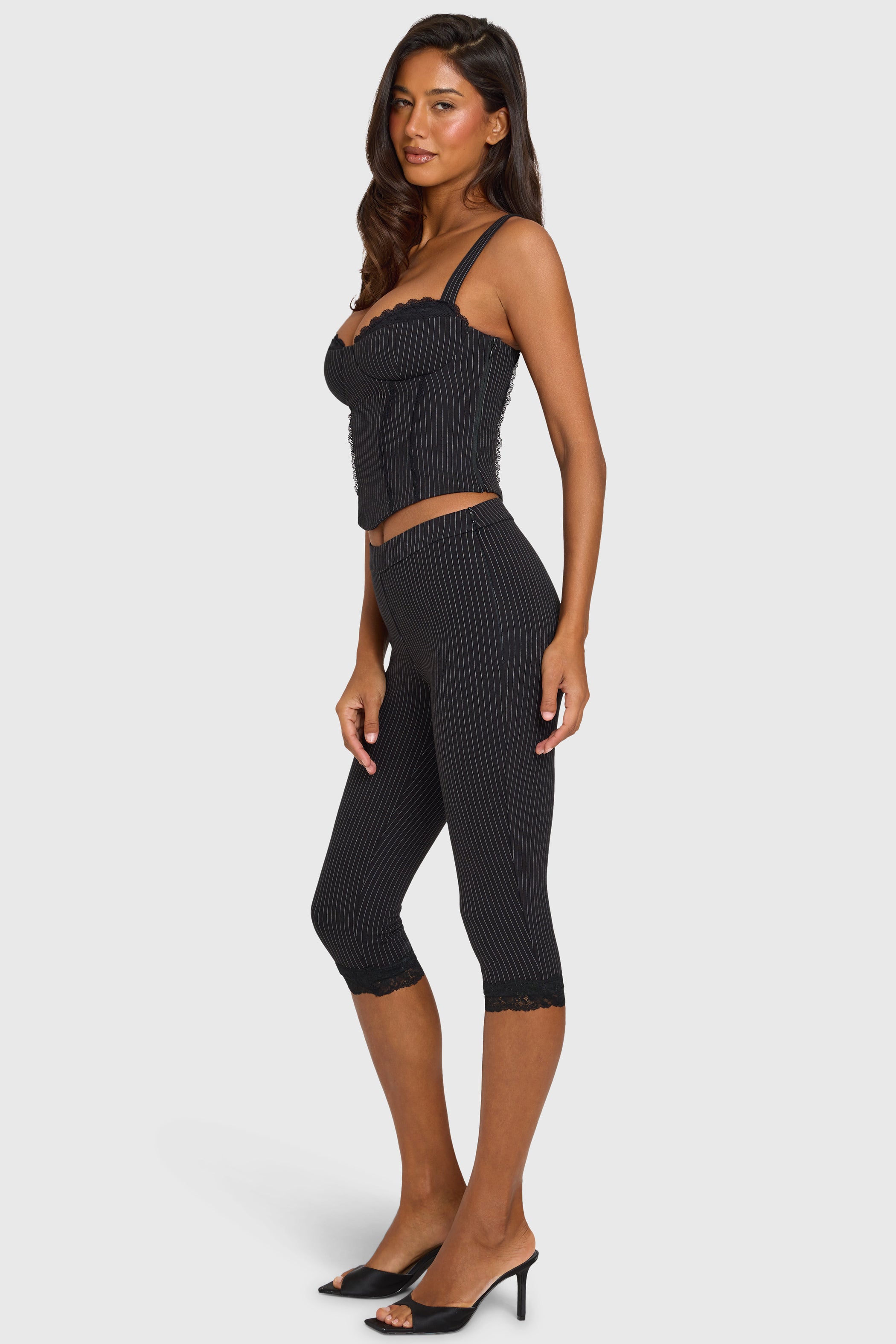 Ponte Capri Leggings in Black Pinstripe