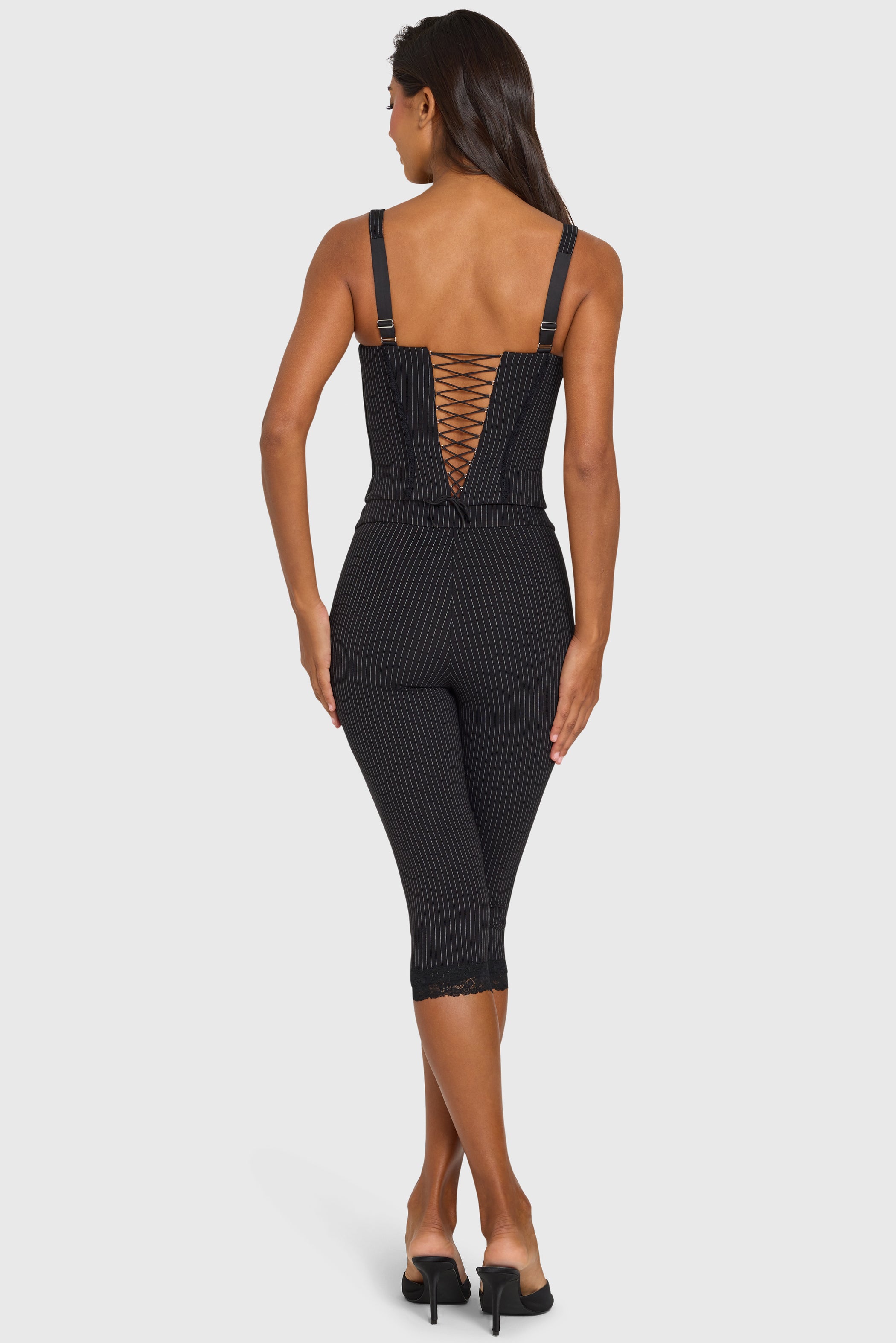 Ponte Capri Leggings in Black Pinstripe