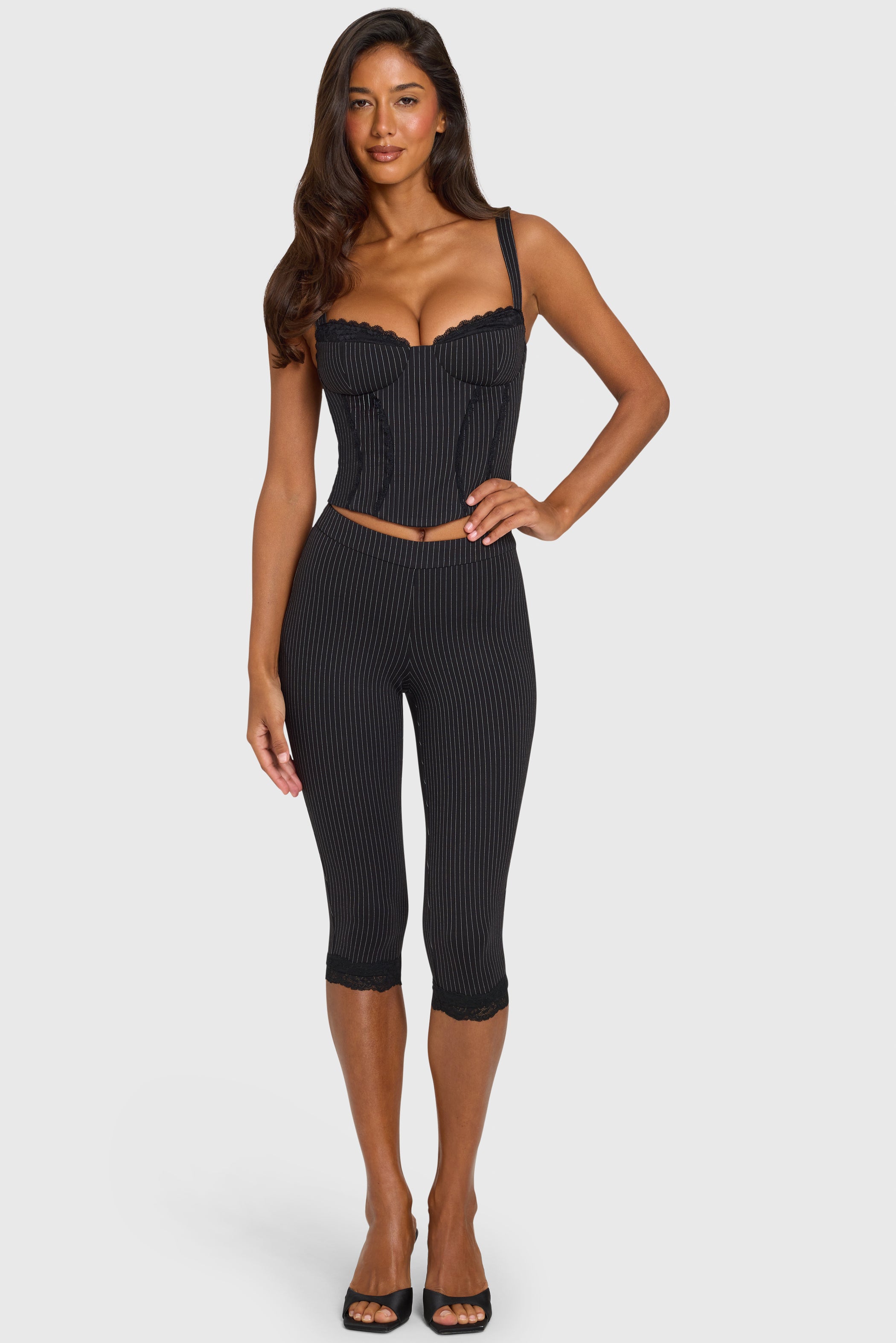 Ponte Capri Leggings in Black Pinstripe