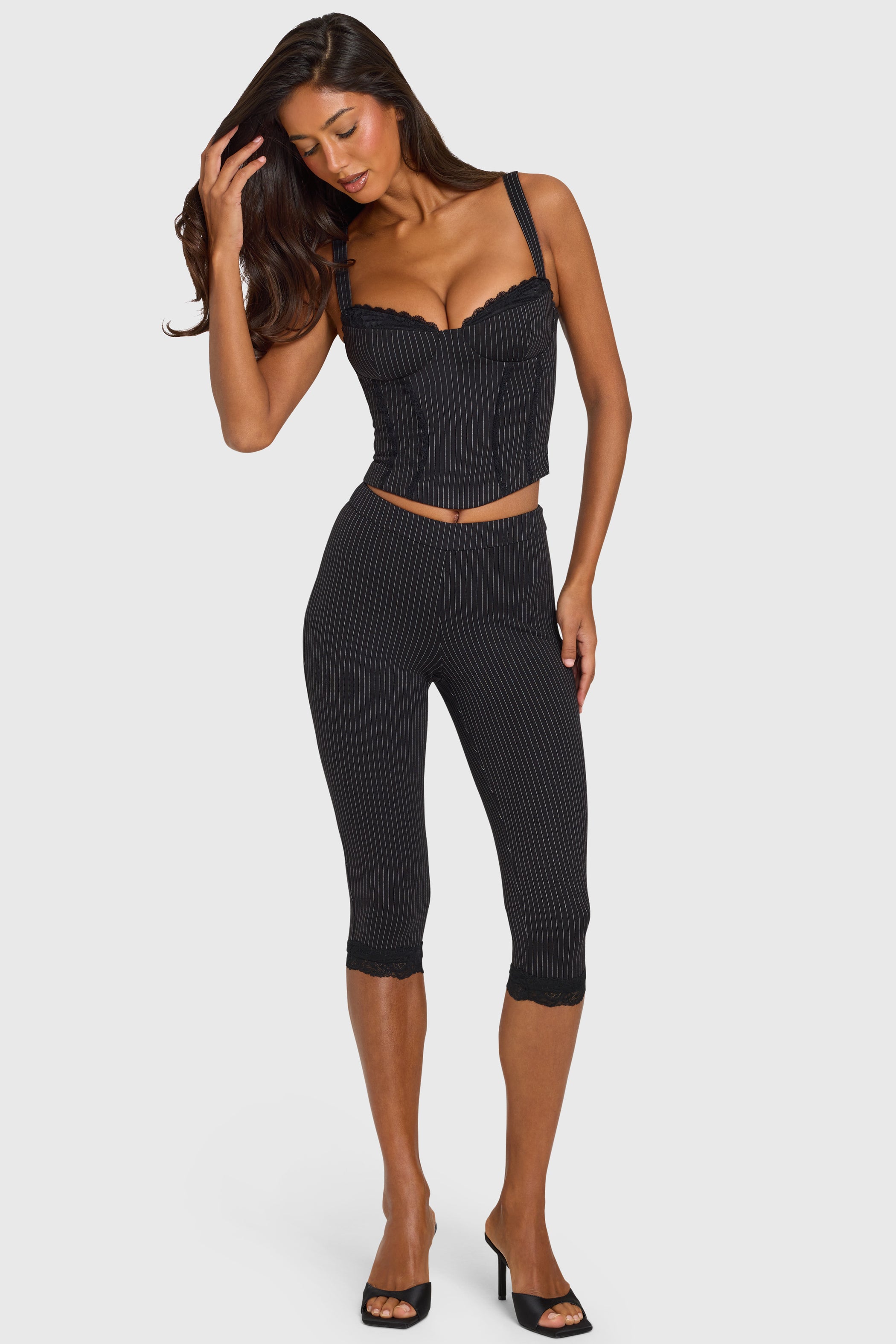 Ponte Capri Leggings in Black Pinstripe