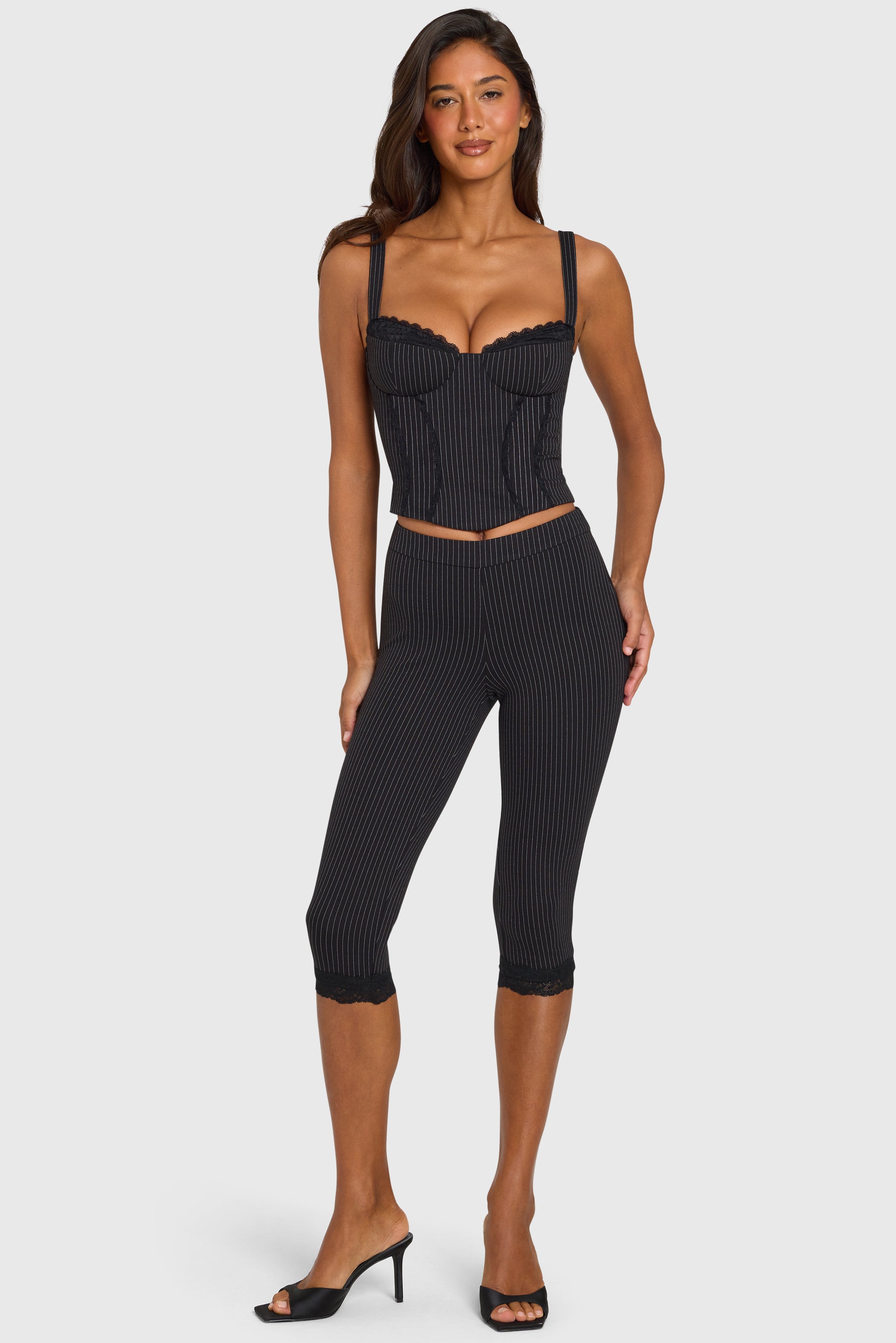 Ponte Capri Leggings in Black Pinstripe