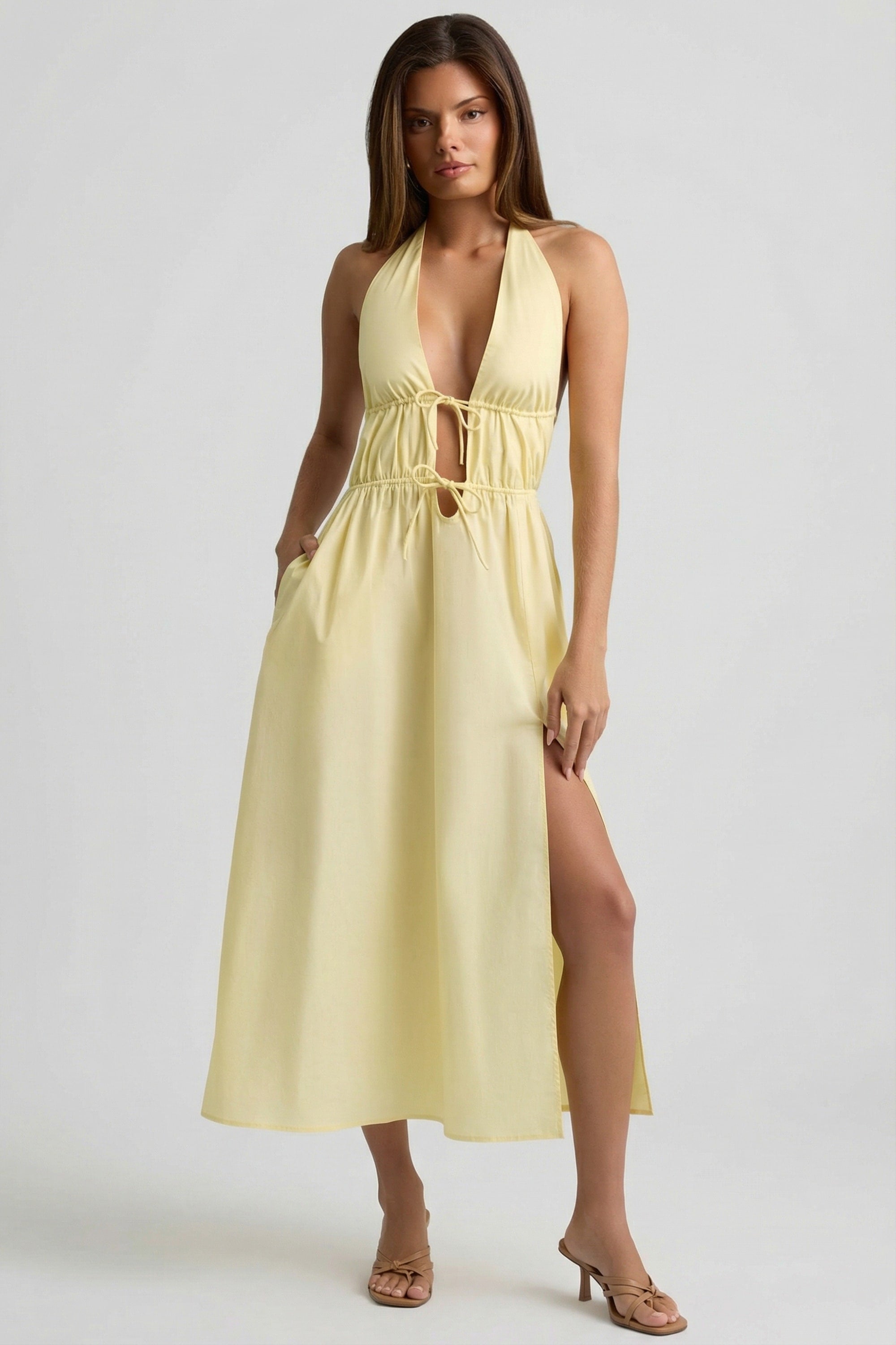 Backless Cotton-Poplin Midaxi Dress in Lemon Yellow - 1