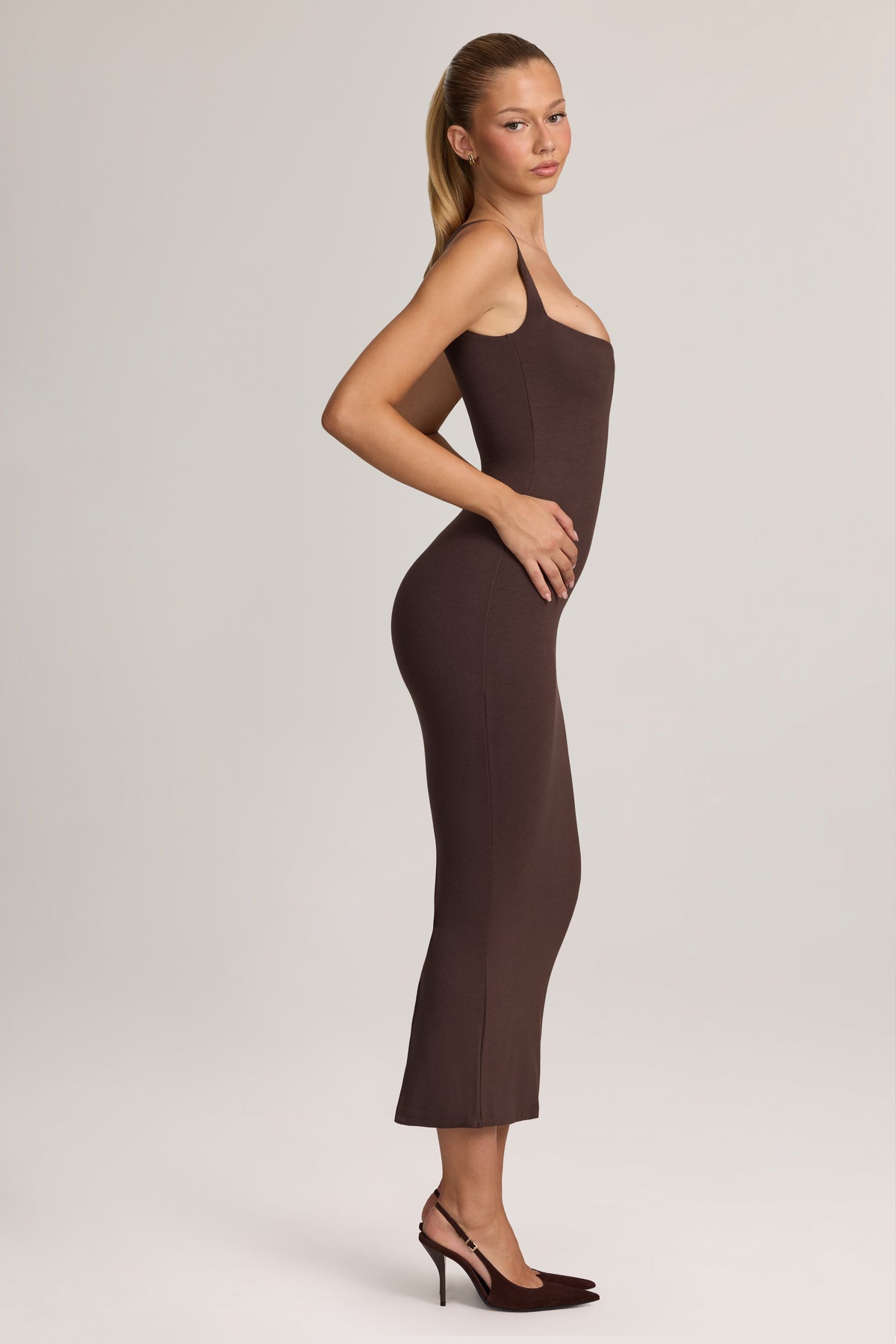 Modal Bodycon Midi Dress in Chocolate Brown