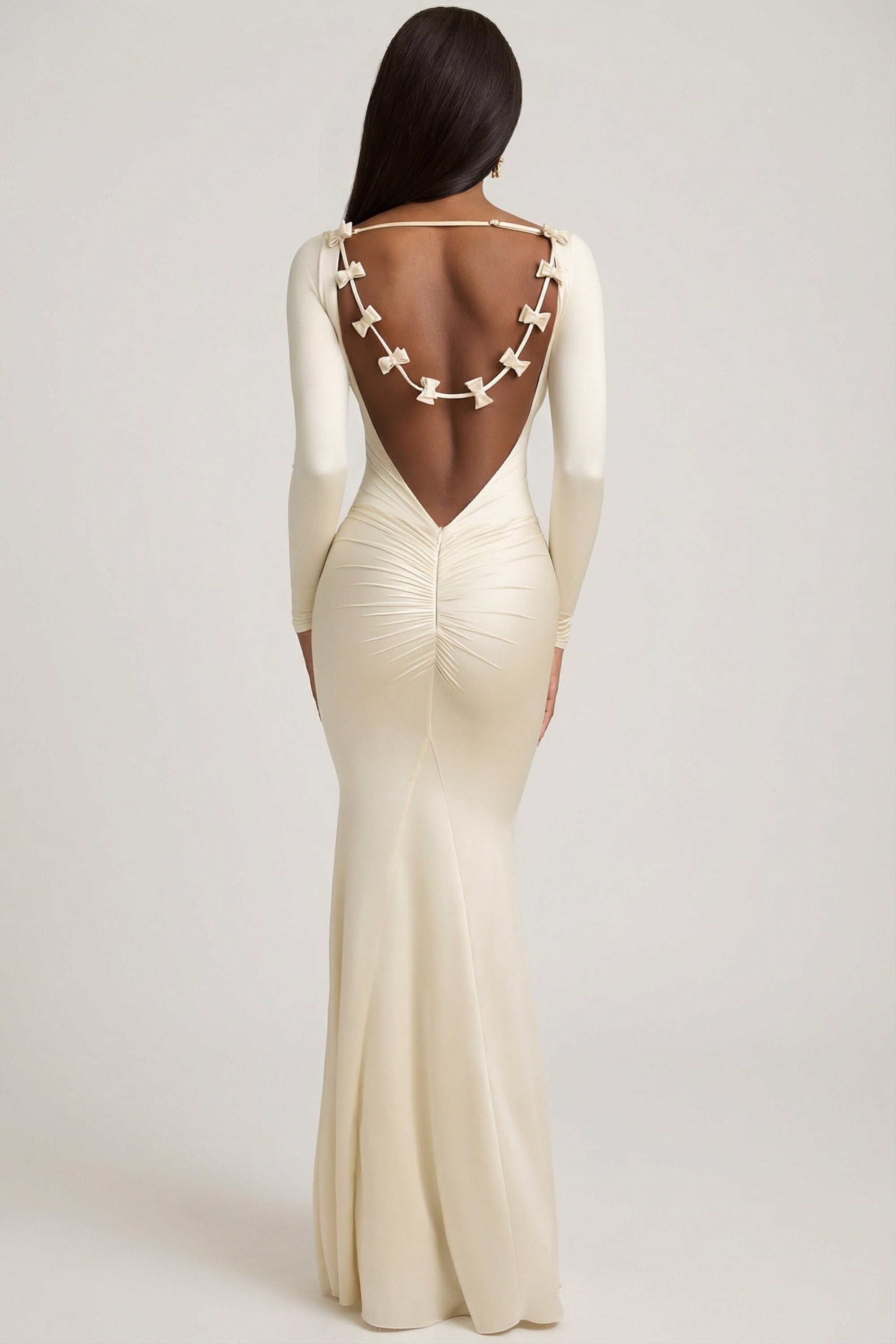 Bow-Detail Ruched Maxi Dress in Ivory - 2