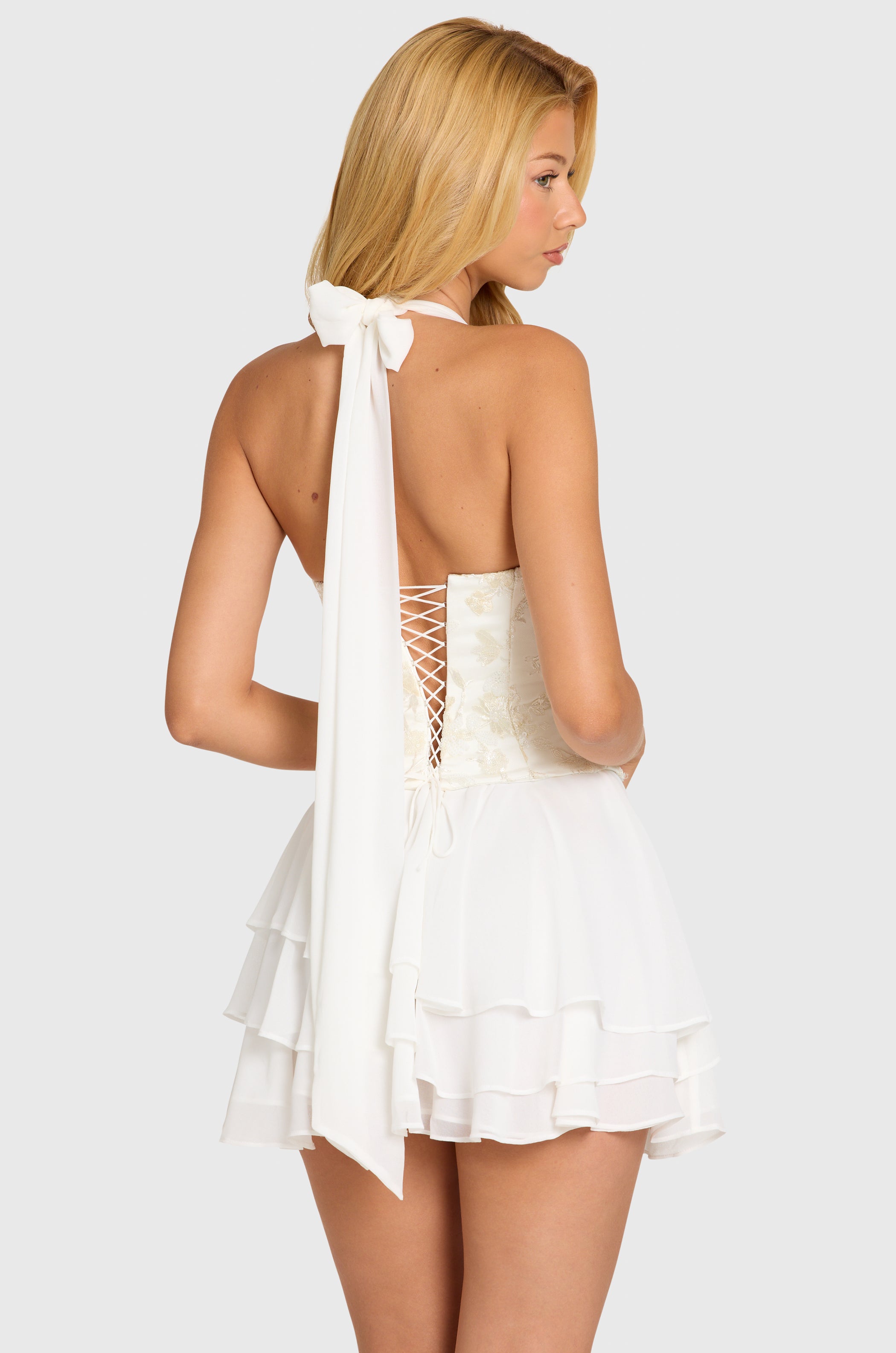 Embellished Corset Mini Dress in Pearl - 2