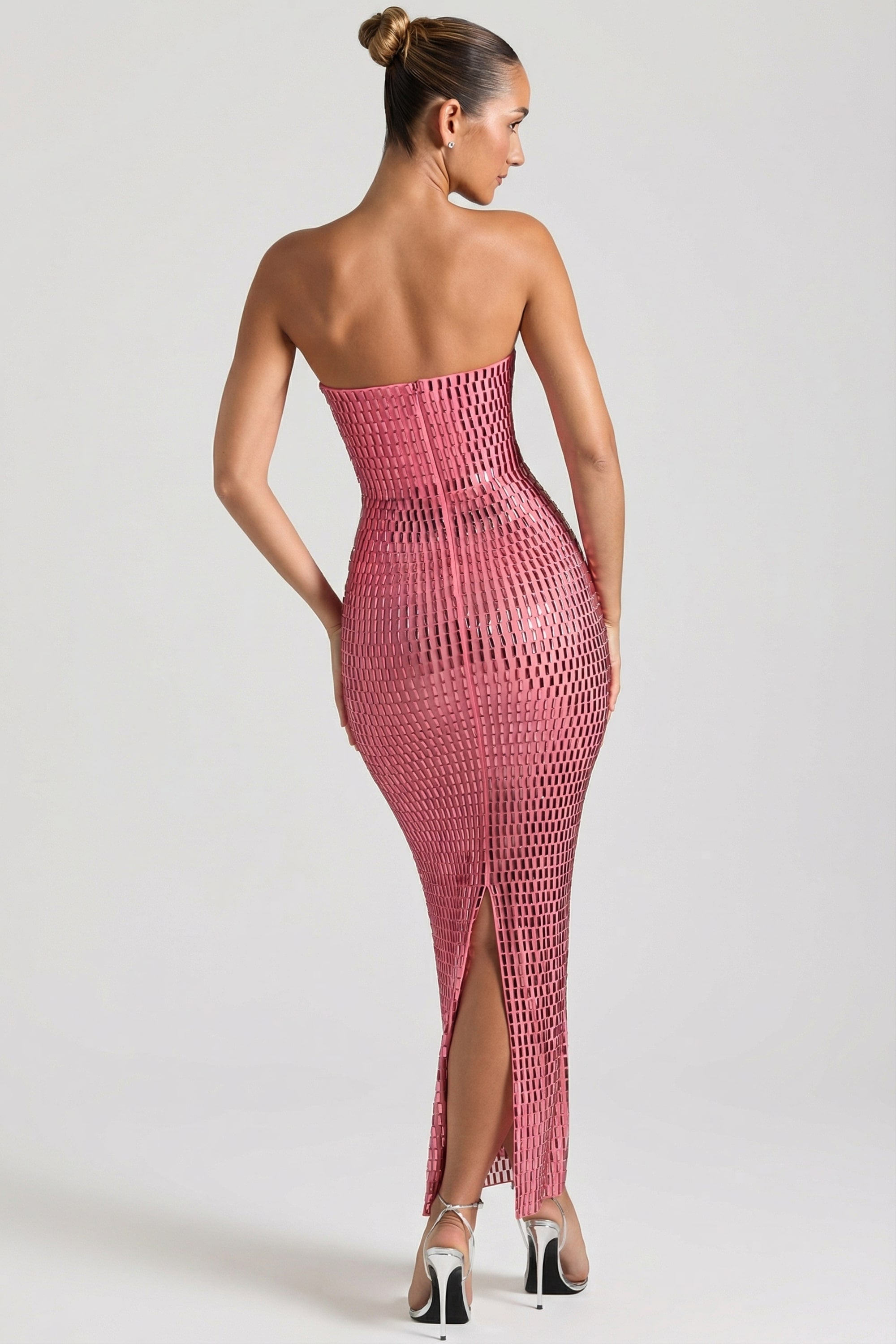 Embellished Strapless Bandeau Maxi Dress in Watermelon - 2