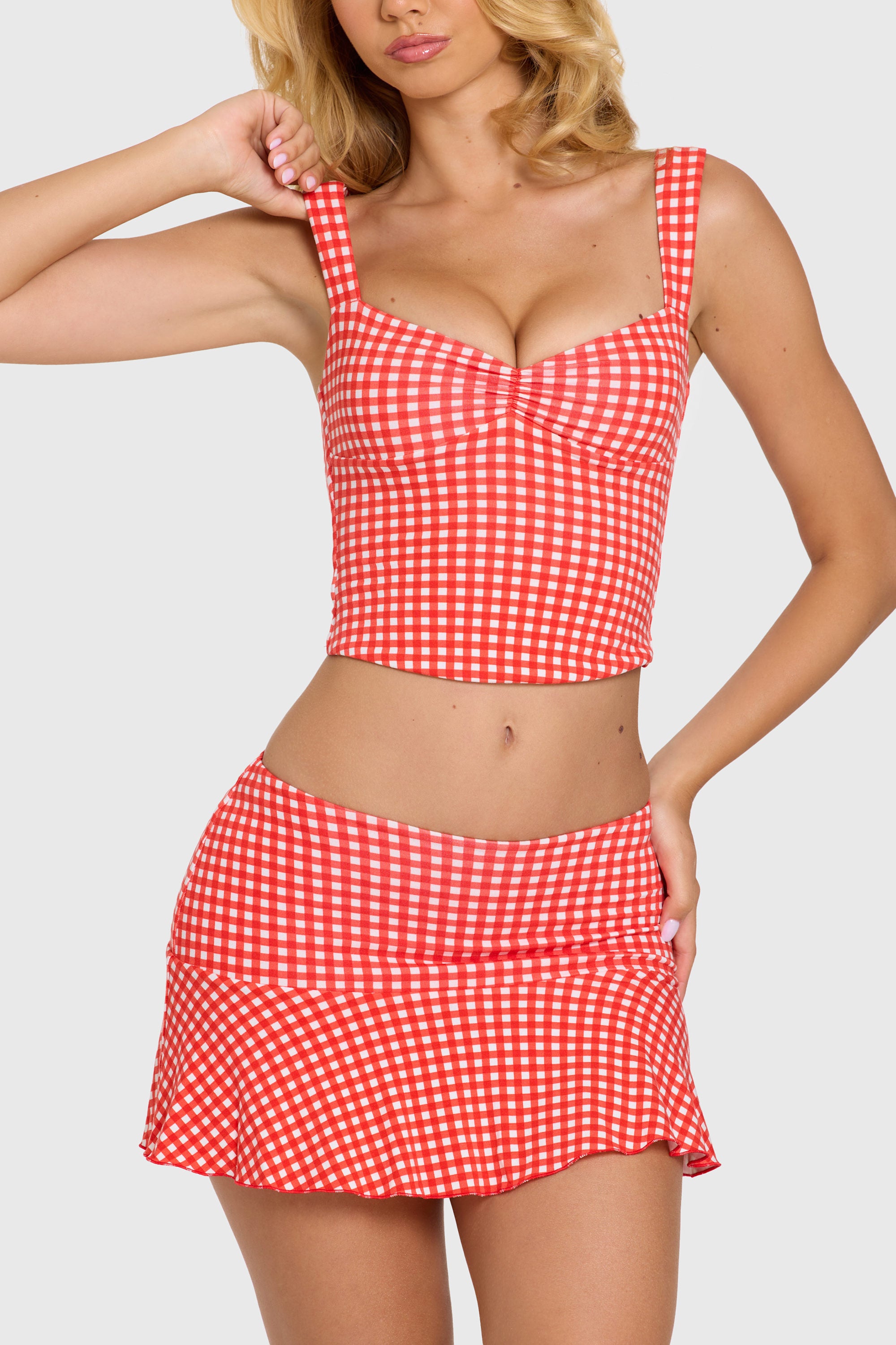 Modal Ruched Bust Top in Red Gingham