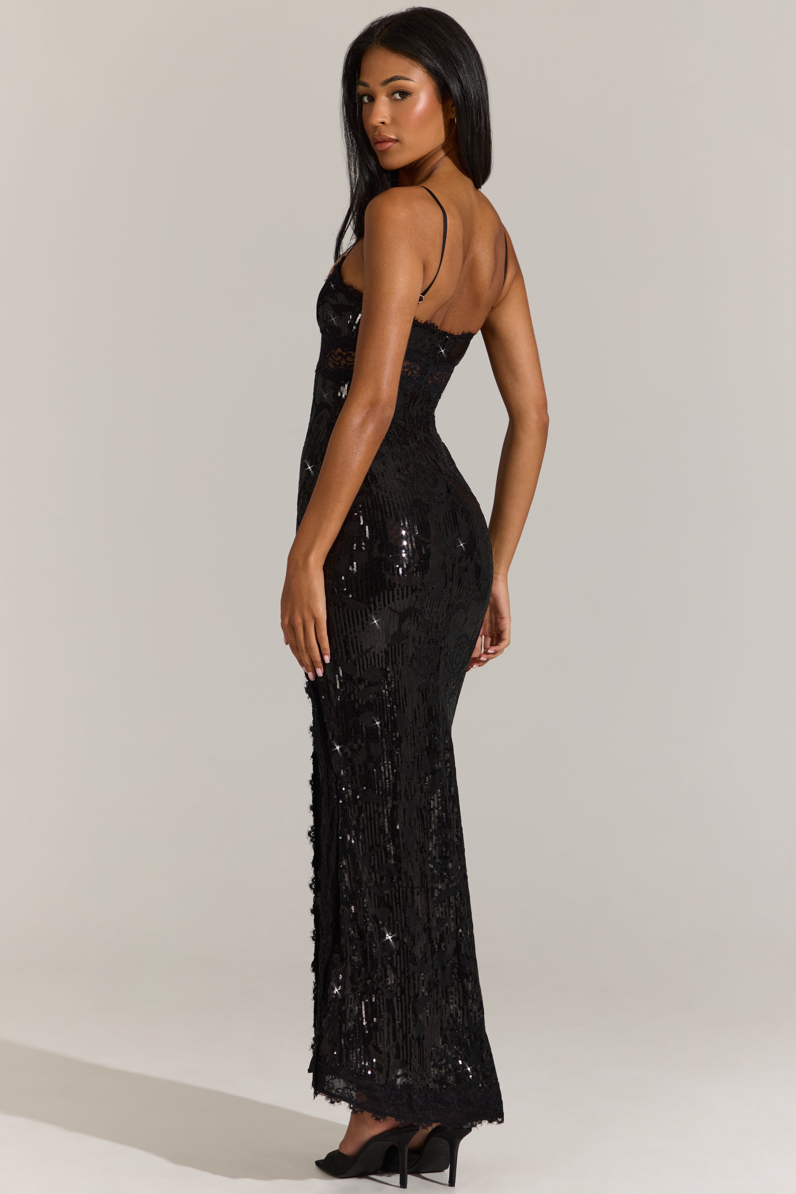 Raffaella Embellished Peekaboo Corset Midaxi Dress in Black Zebra