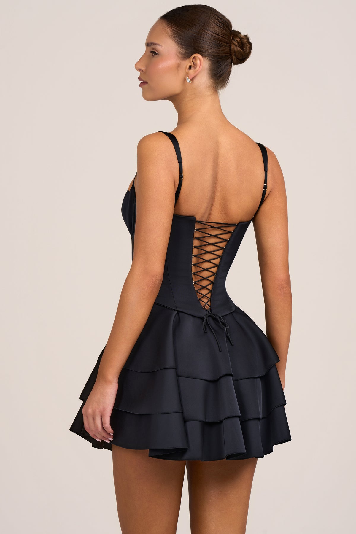 Satin Corset Mini Dress in Black