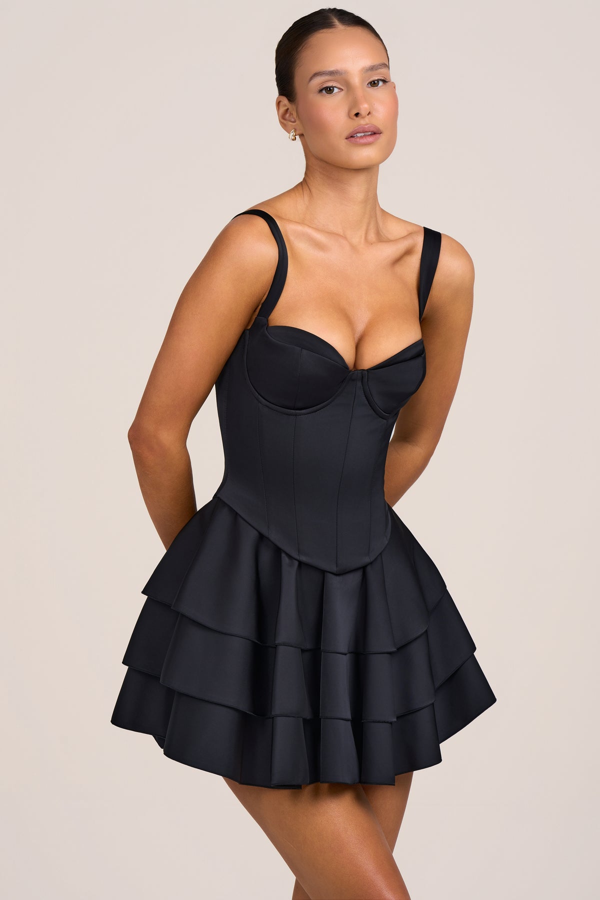 Satin Corset Mini Dress in Black