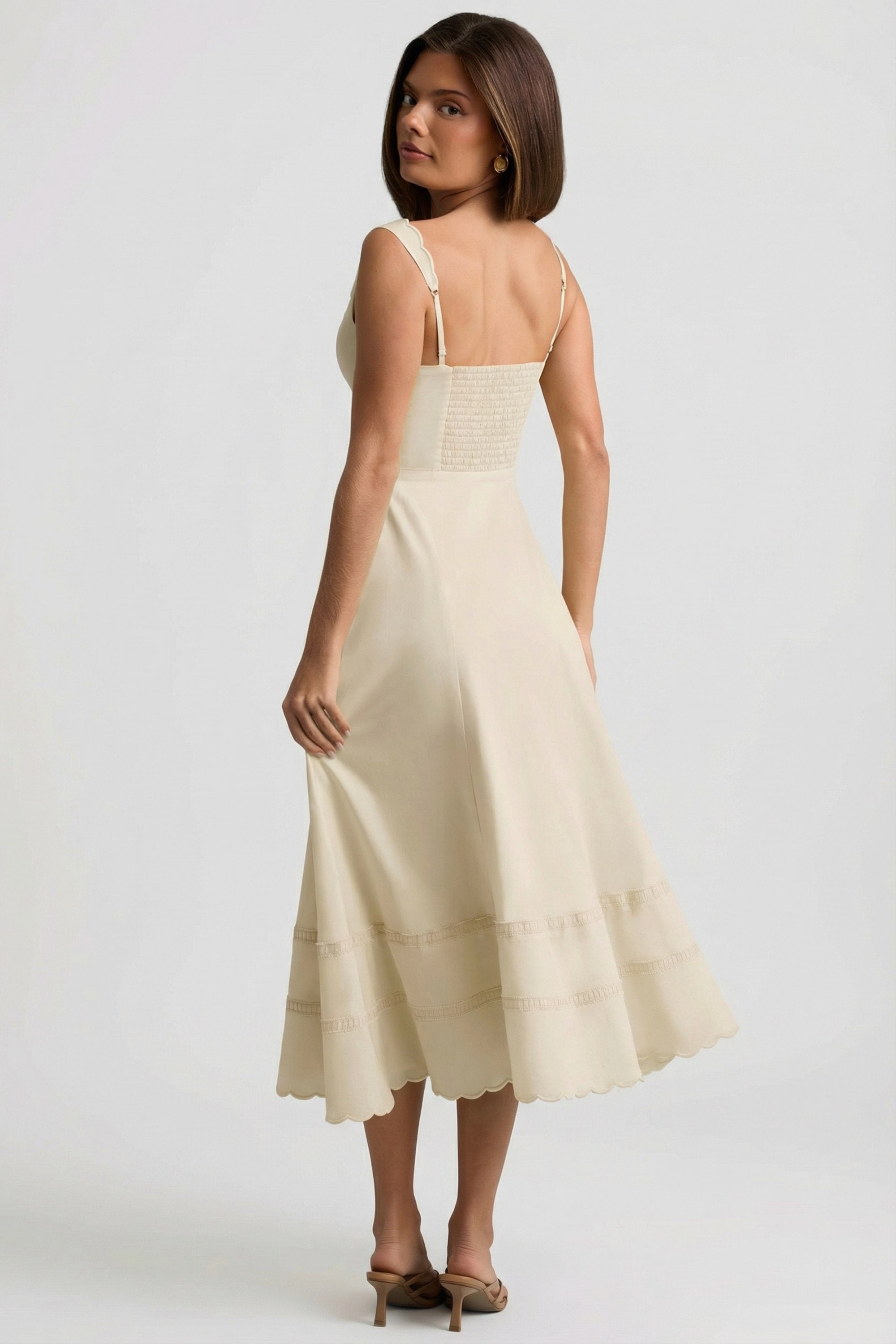 Cotton-Poplin A-Line Midaxi Dress in Ivory - 2