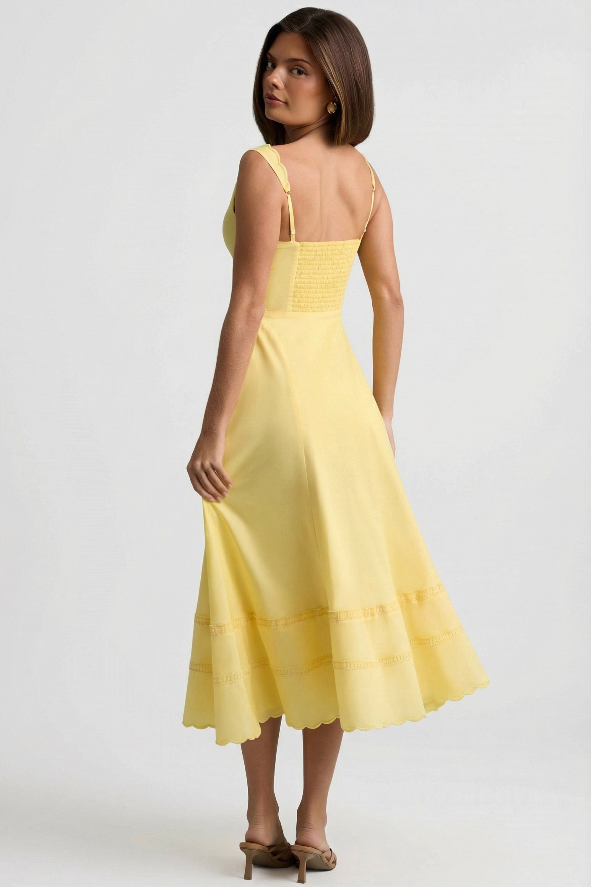 Cotton-Poplin A-Line Midaxi Dress in Pastel Yellow - 2