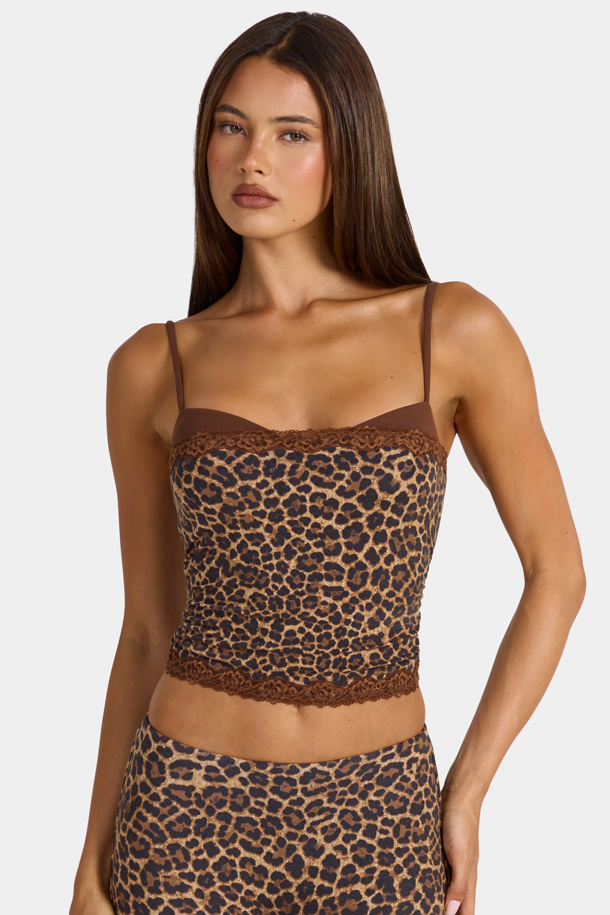 Modal Lace-Trim Peekaboo Tank Top in Leopard - 1