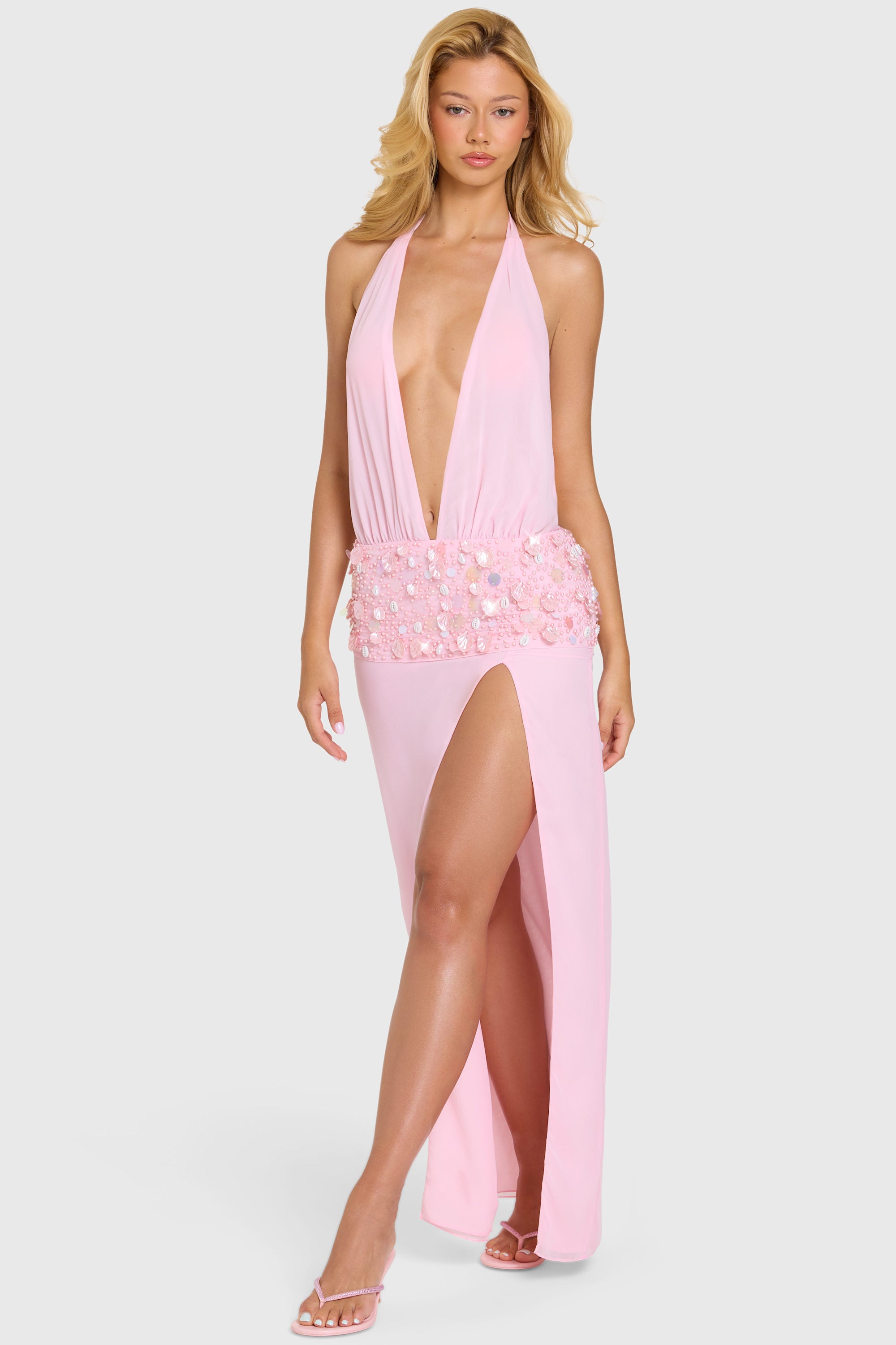 Embellished Waist Maxi Dress in Bubblegum Pink