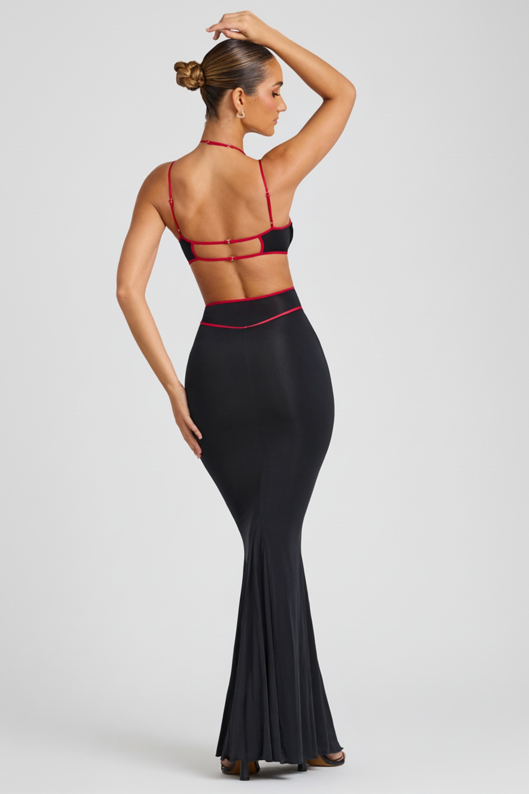 Contrast Binding Cut Out Evening Gown in Black - 2