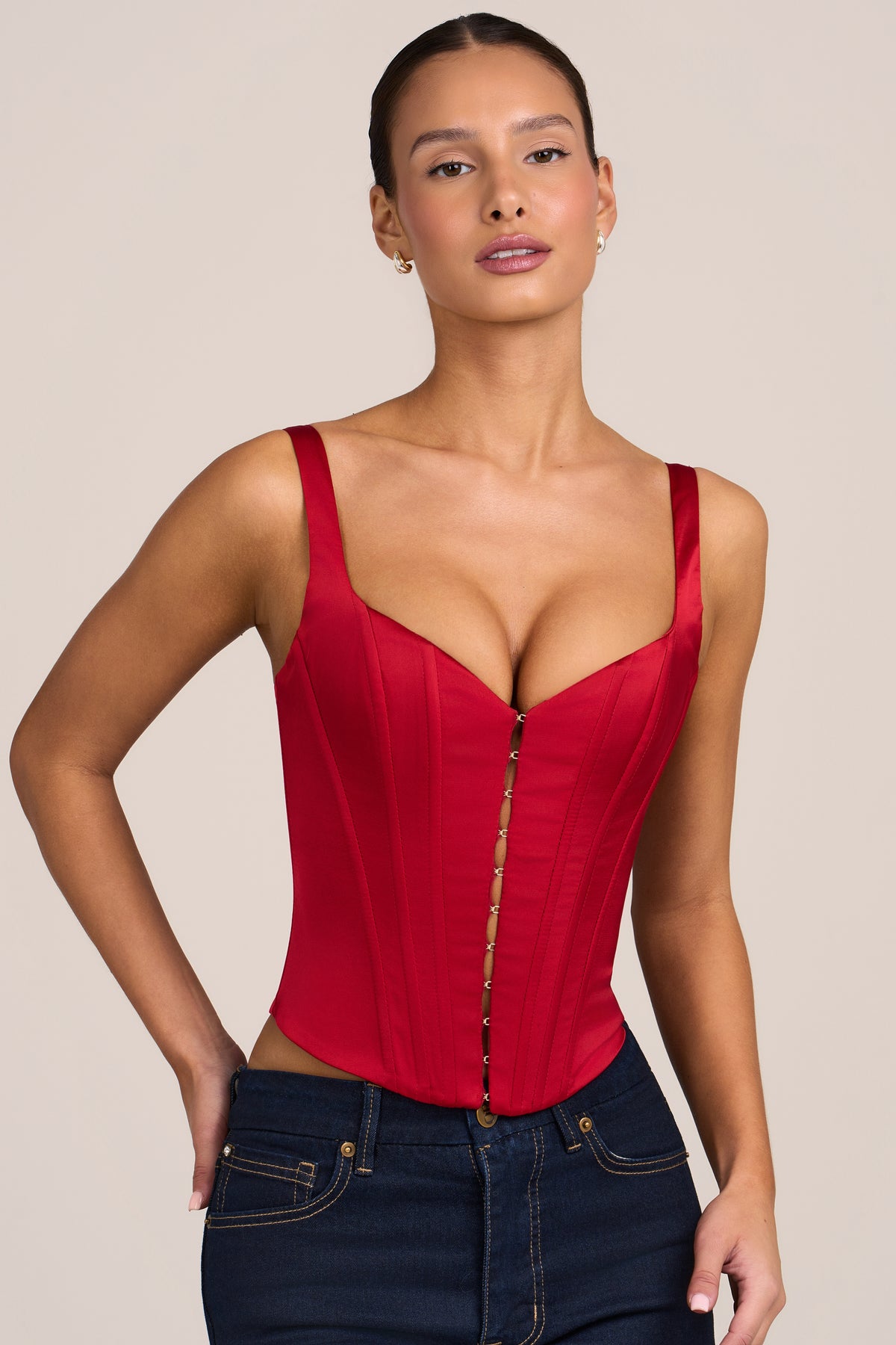 Satin Corset Top in Fire Red