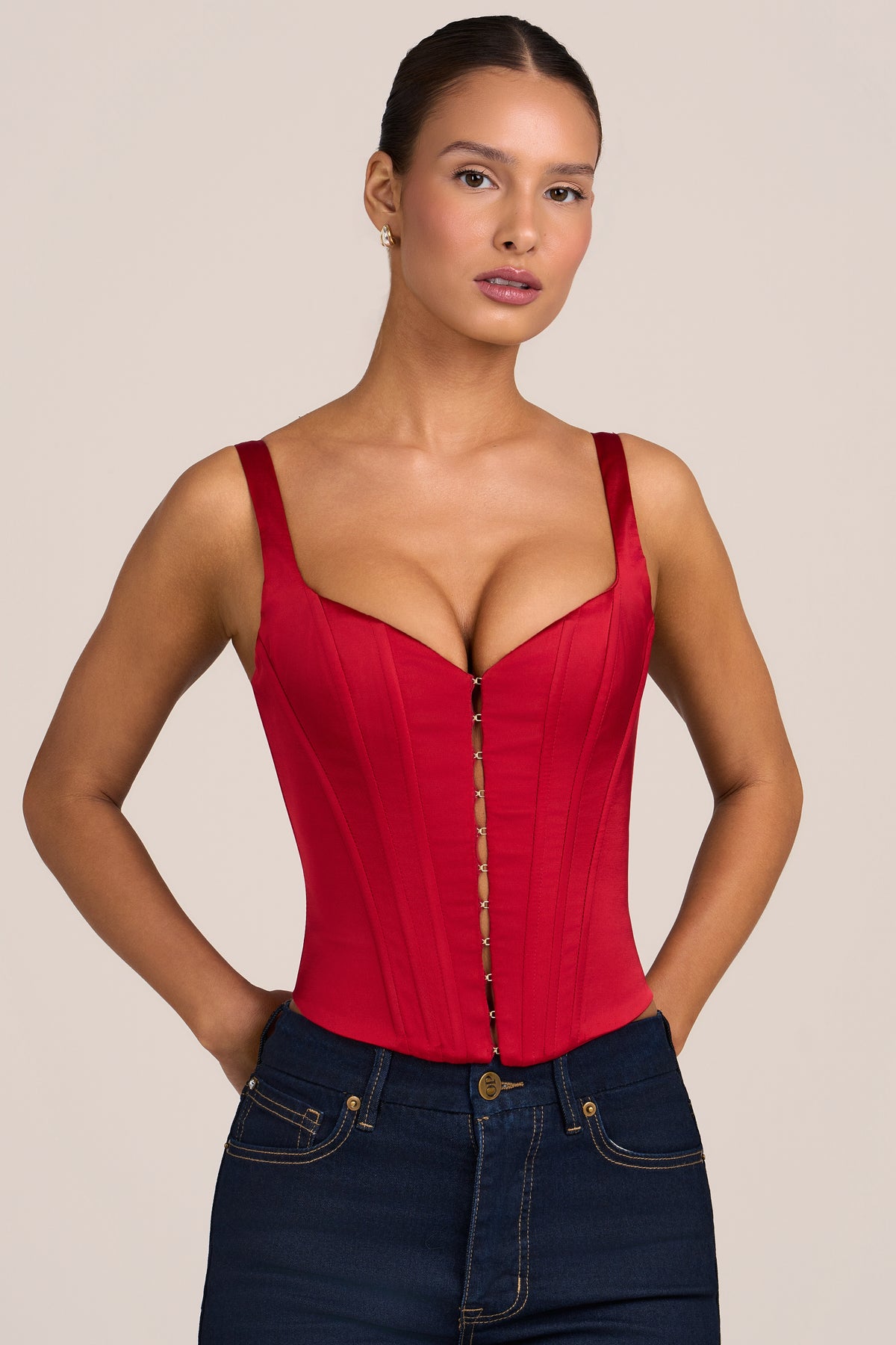 Satin Corset Top in Fire Red