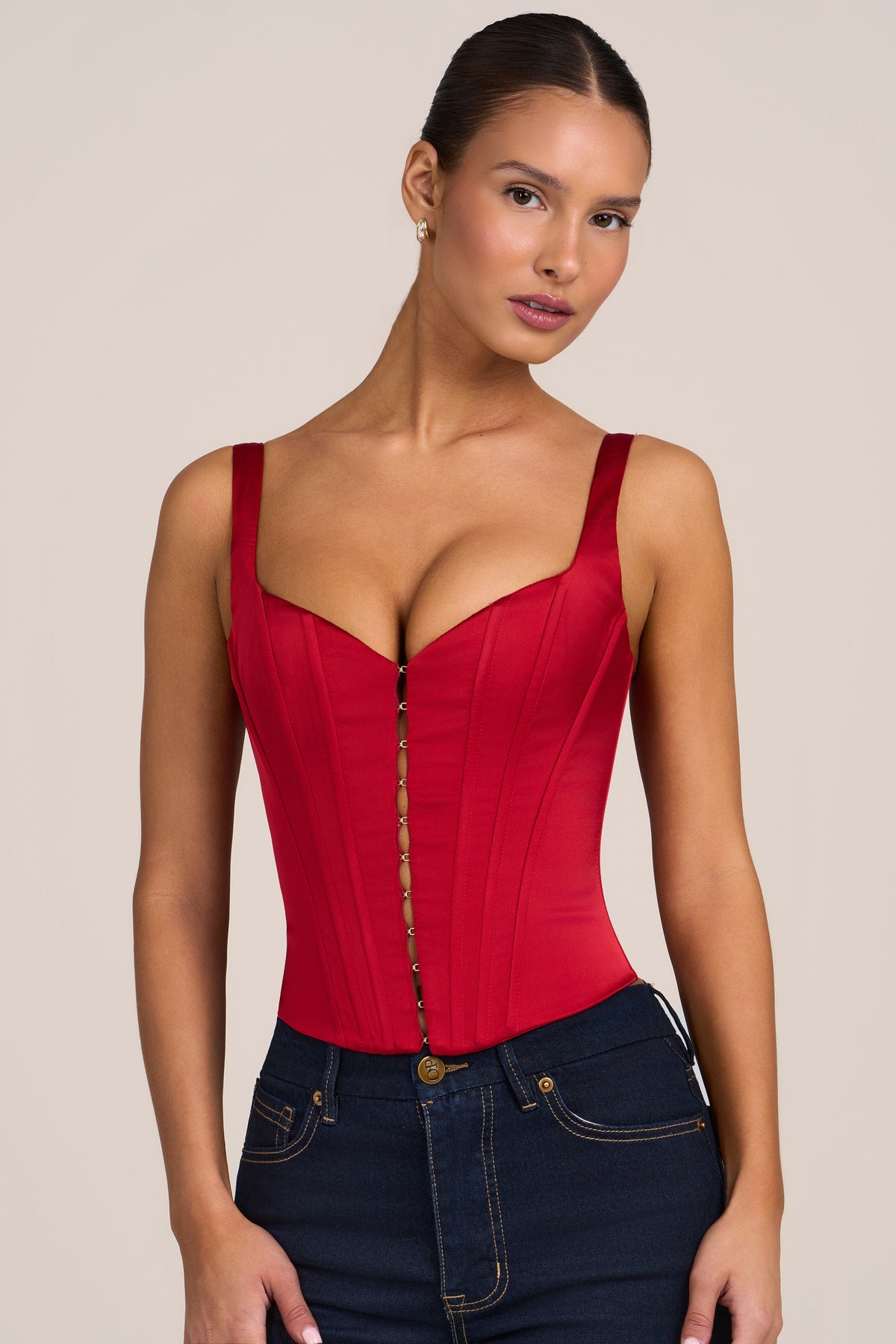 Satin Corset Top in Fire Red