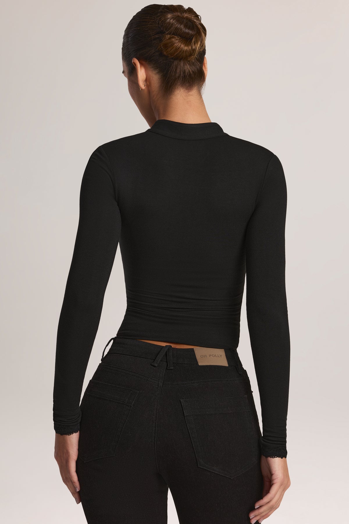 Modal Lace-Trim Long-Sleeve Top in Black - 2