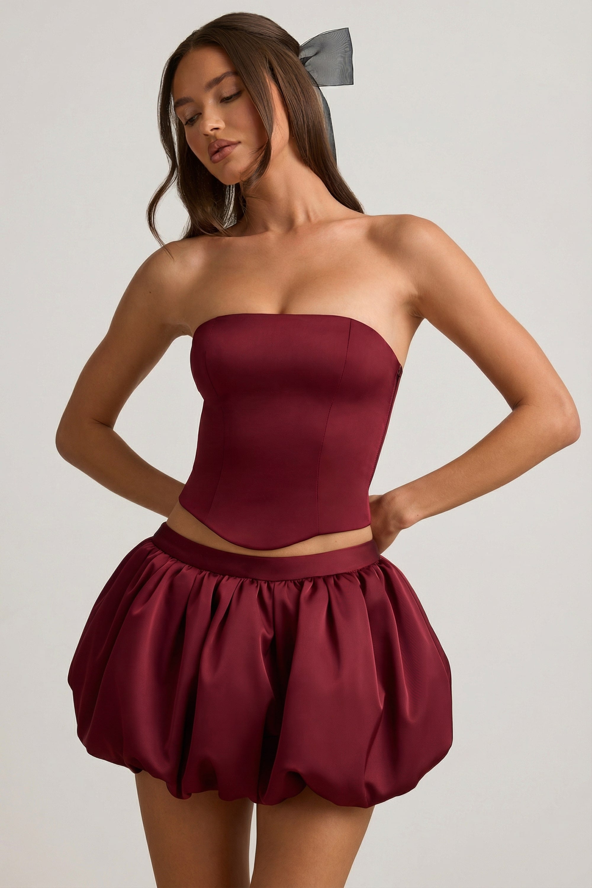 Bubble Hem Mid-Rise Mini Skirt in Wine Red - 1