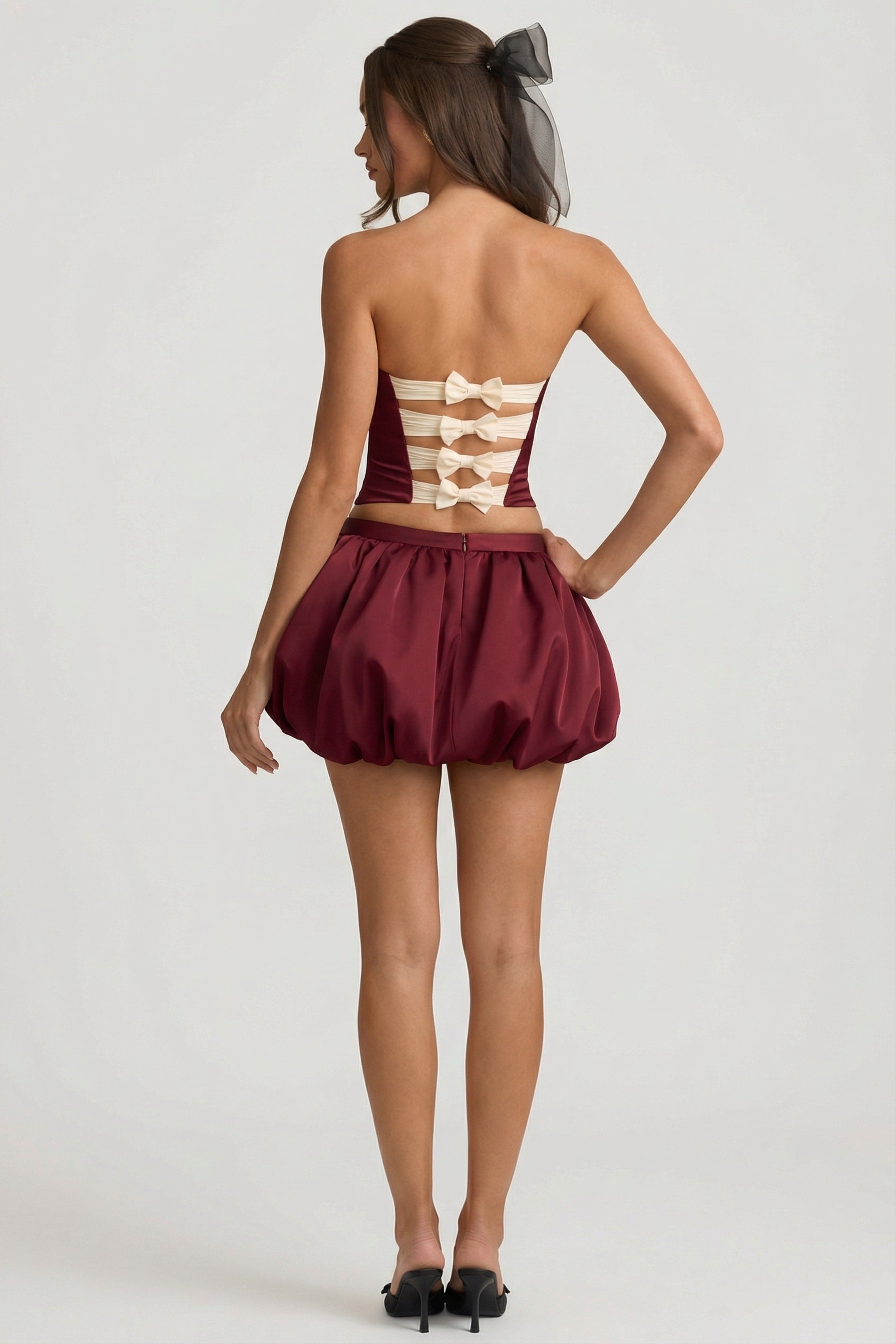 Bubble Hem Mid-Rise Mini Skirt in Wine Red - 2