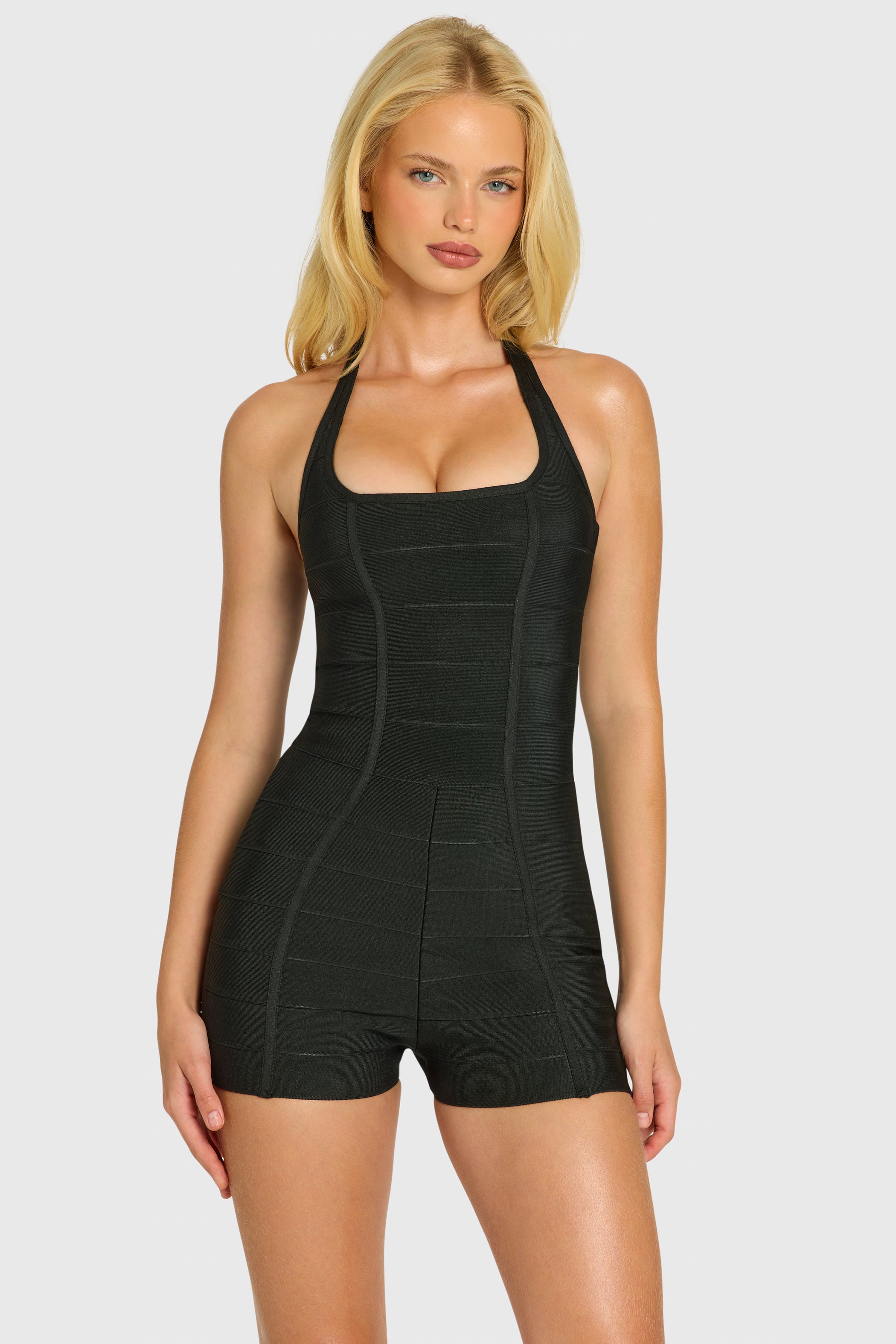 Bandage Halterneck Playsuit in Black - 1