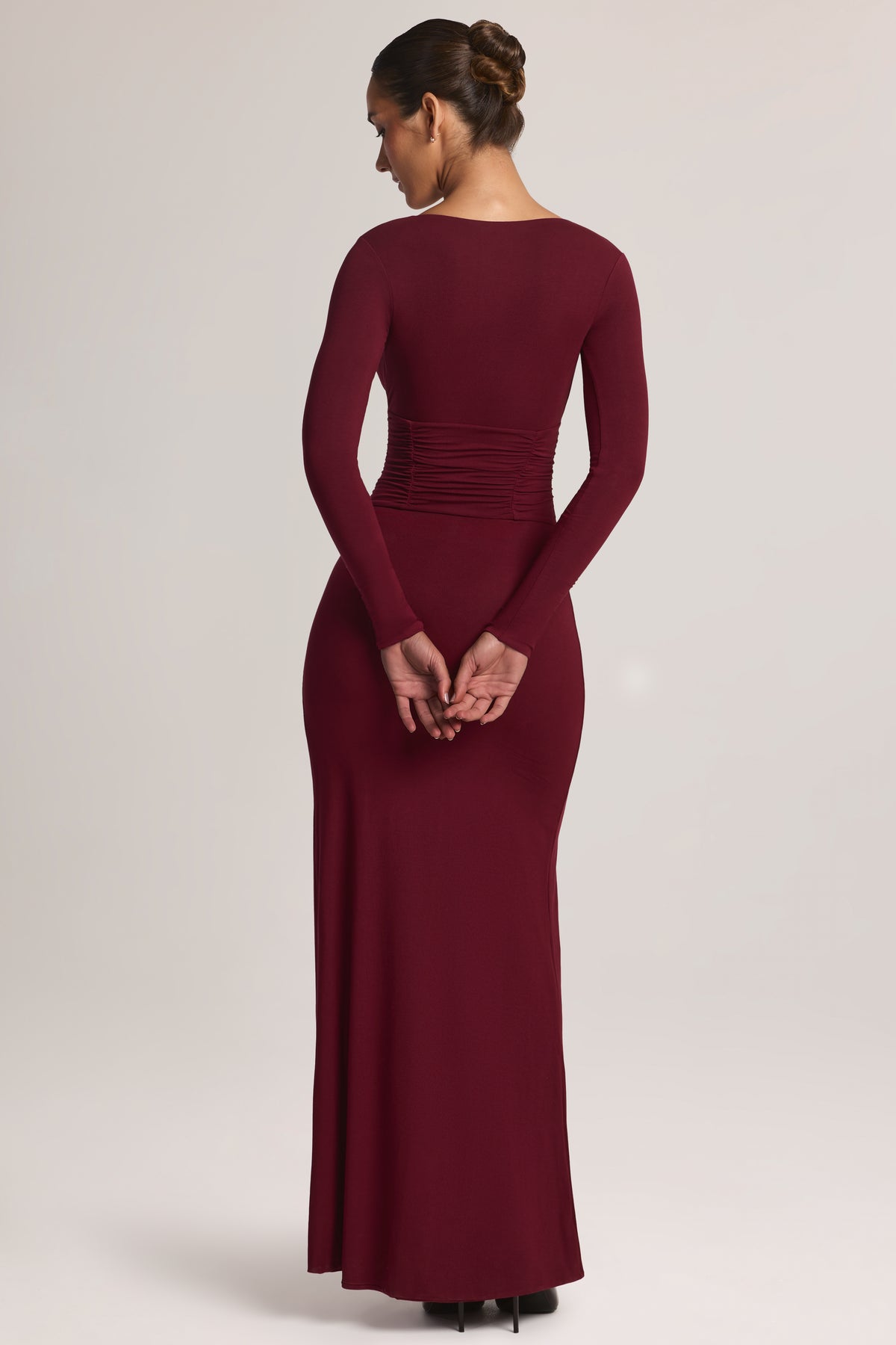 Modal Long-Sleeve MaxI Dress in Wine - 2