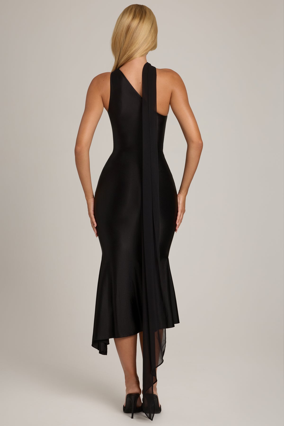 Scarf-Detail Midaxi Dress in Black