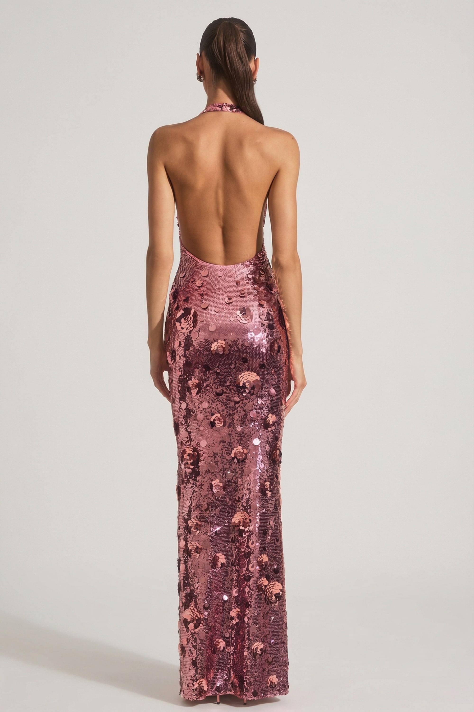 Sequin-Embellished Halterneck Maxi Dress in Pink - 2