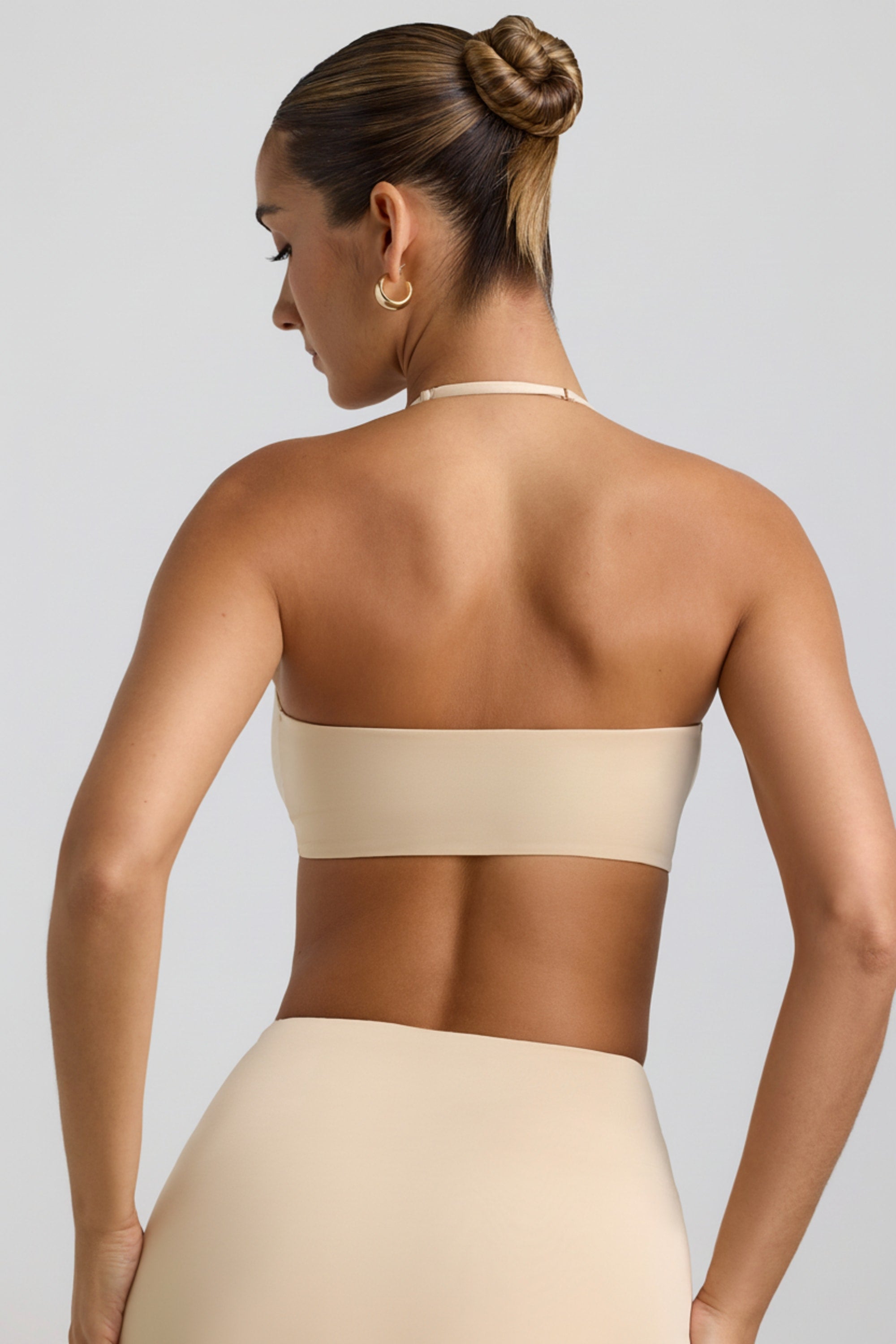 Slinky Jersey Hardware Detail Halterneck Bralette in Buttercream