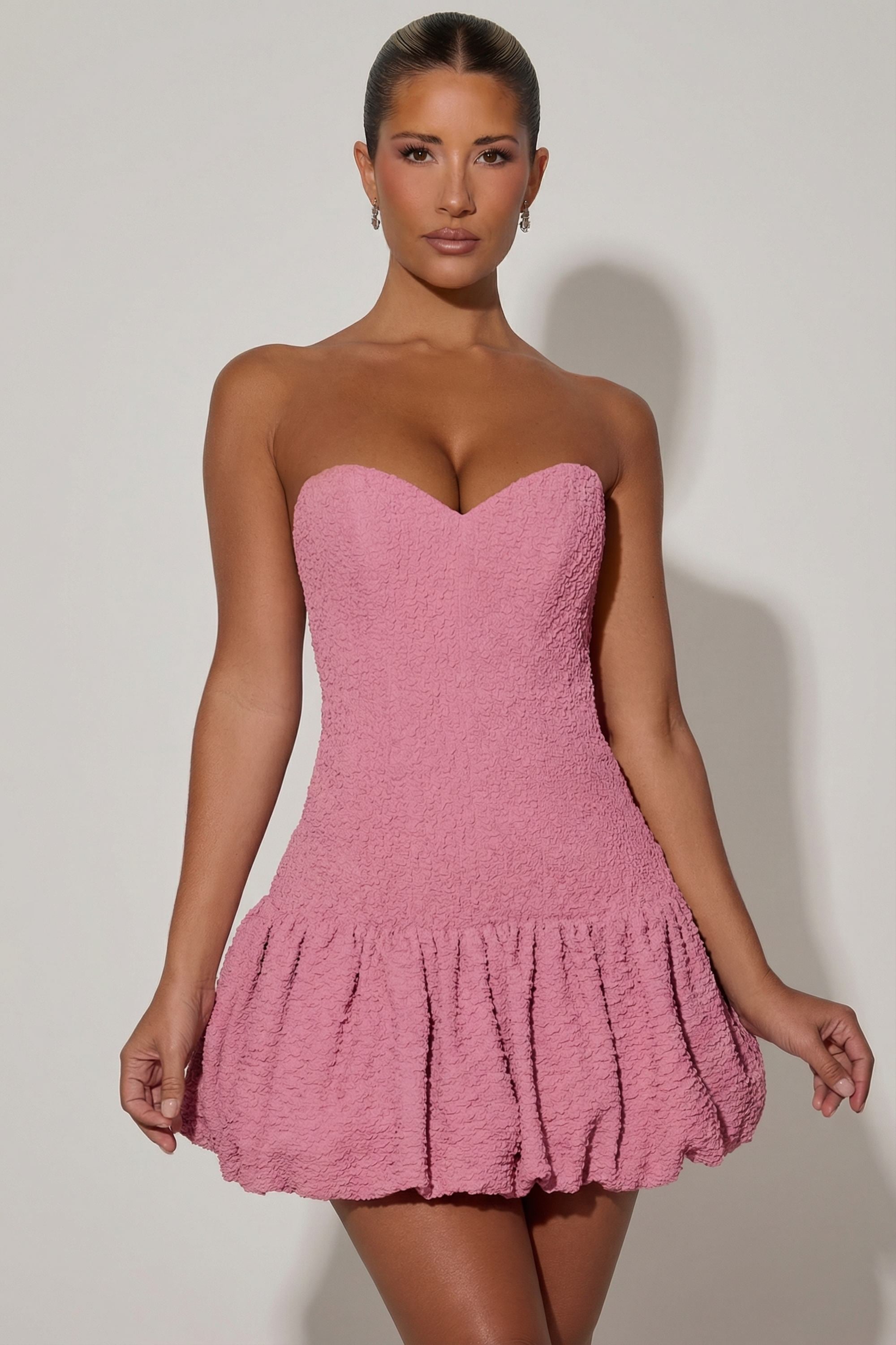 Cut-Out Bubble Hem Corset Mini Dress in Dusty Pink - 1